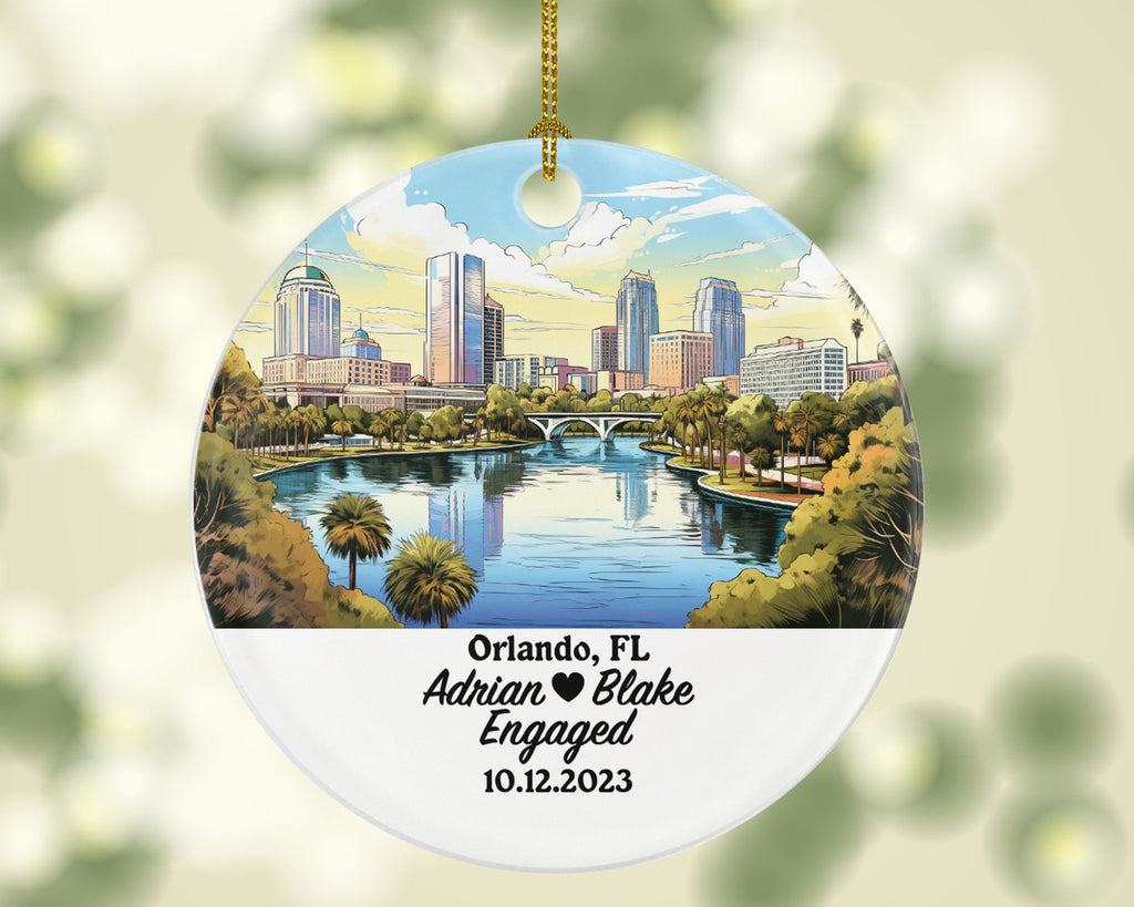 Orlando Florida Christmas Ornament Personalized, FL Engaged Married Family Together Couple Travel Honeymoon Wedding Engagement Marriage