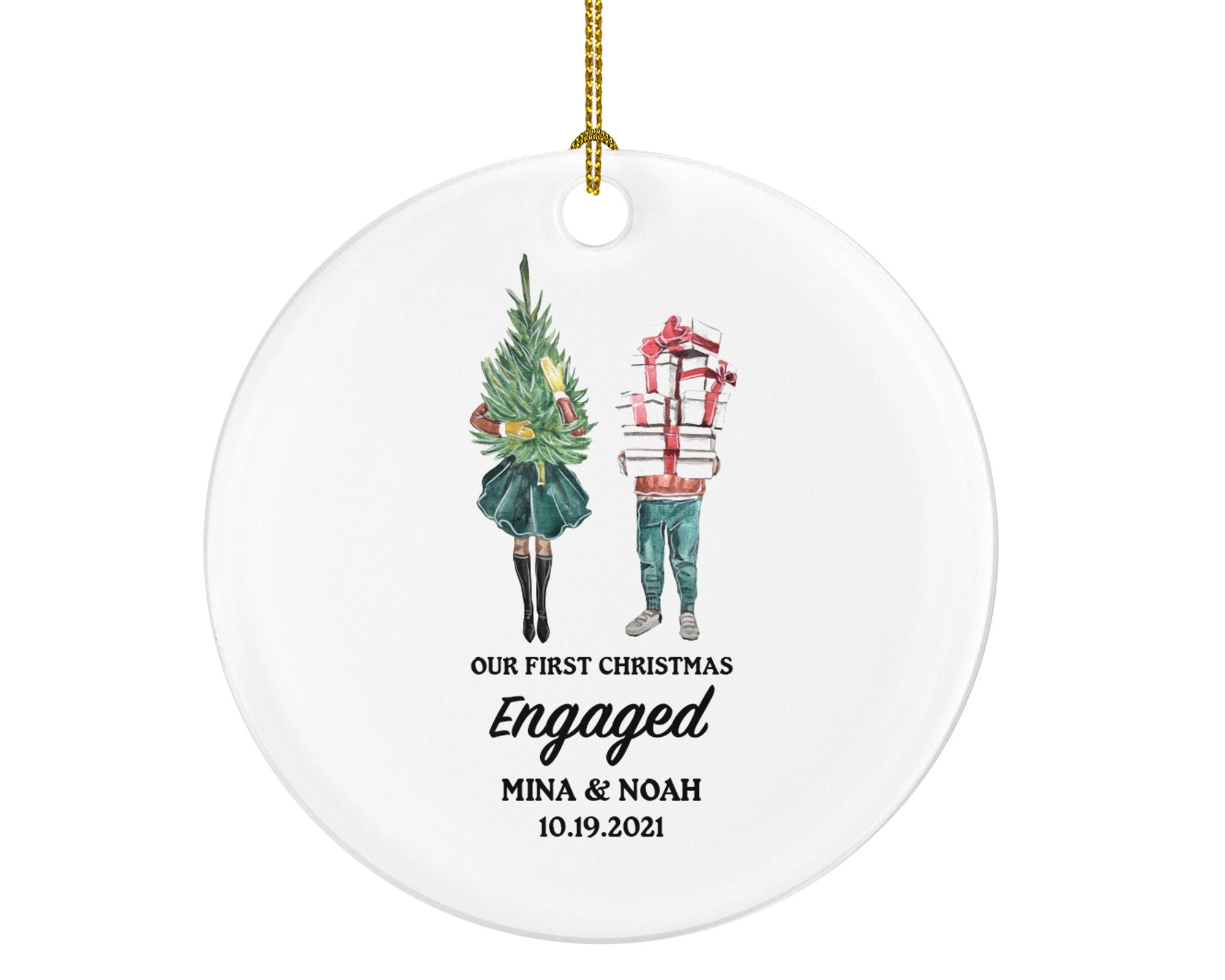 First Christmas Engaged Personalized Ornament - Engagement Announcement Couple Gift - Christmas Couple