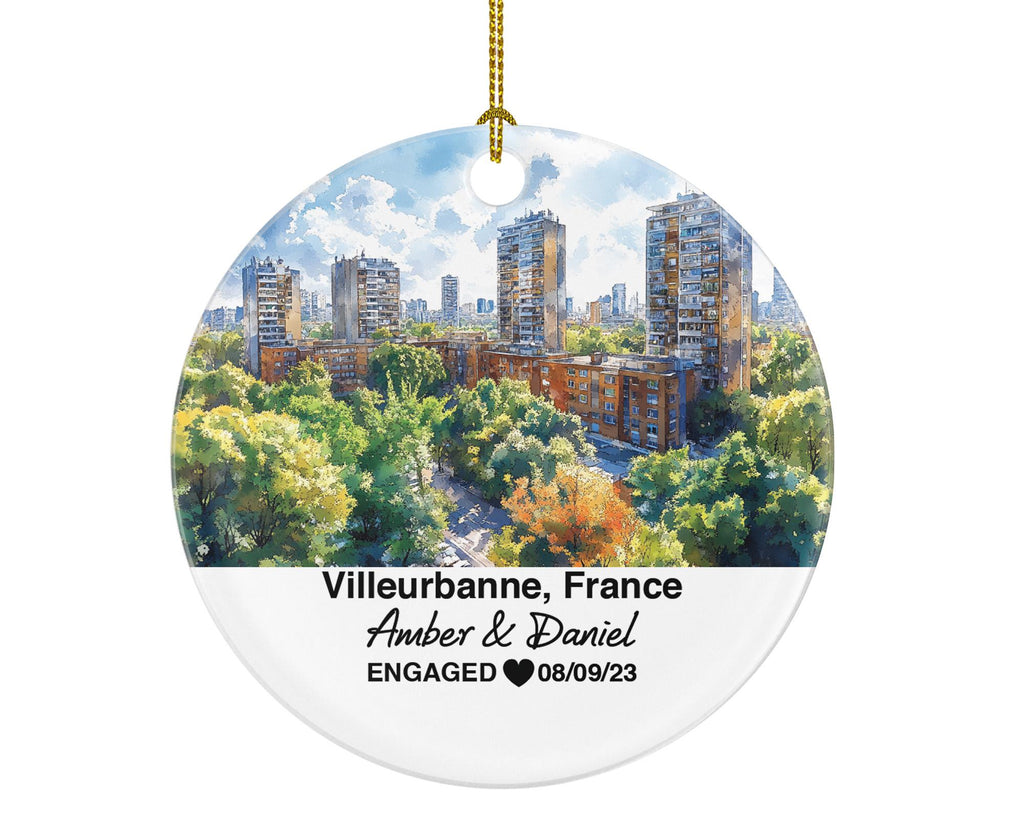 Personalized Villeurbanne France Christmas Ornament, Parc de la Tête d'Or, Mr & Mrs Wedding, Engagement, or Honeymoon Keepsake for Couples