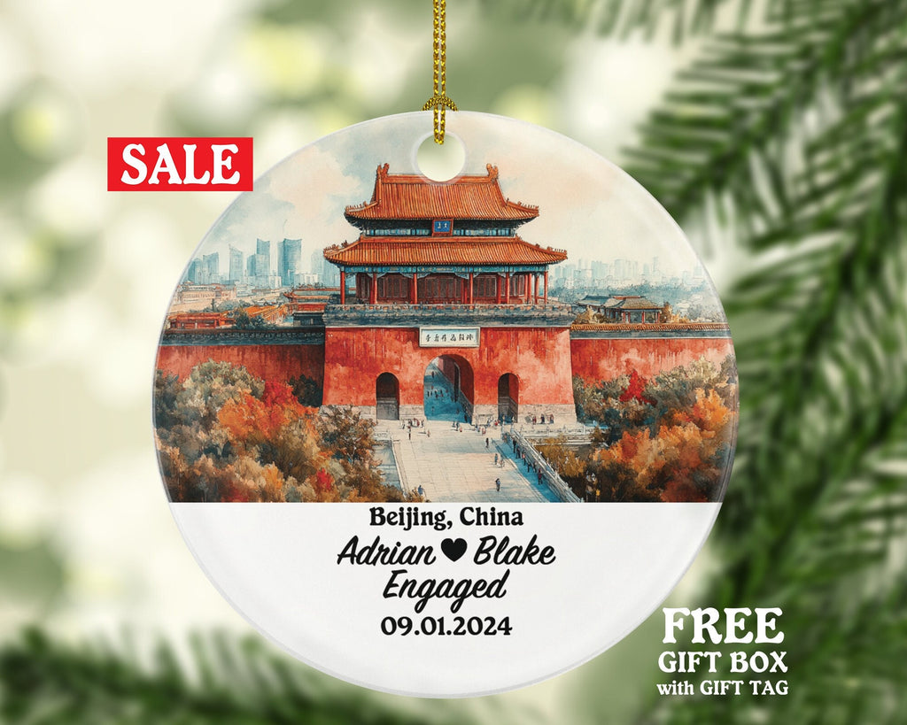 Beijing Christmas Ornament Personalized - Engaged Married Family Together Couple Travel Honeymoon Engagement Marriage
