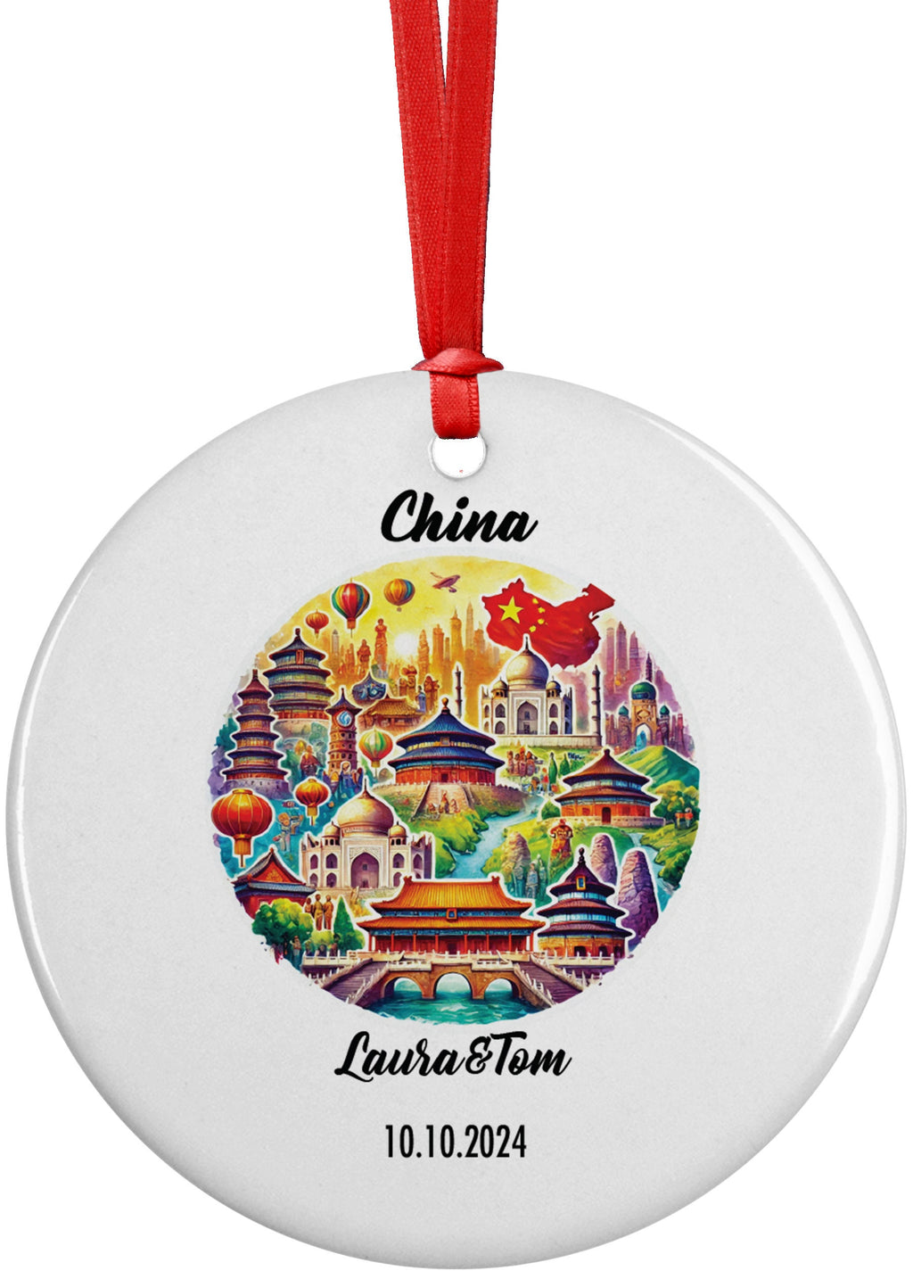 China Ornament, Engagement, Married, Travel, Gift for Engaged Couple, Engagement Gift, Trip, Vacation Souvenir