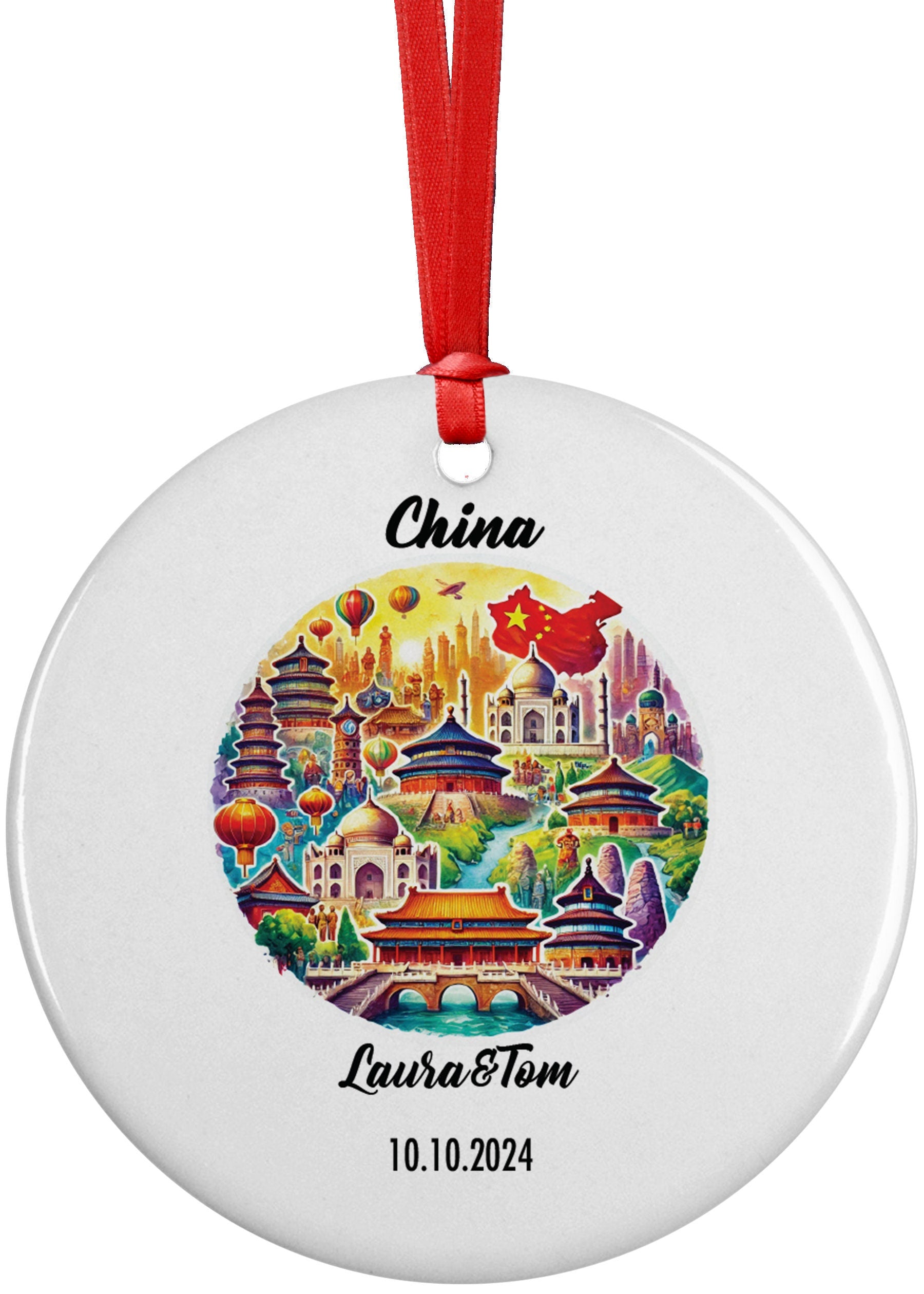 China Ornament, Engagement, Married, Travel, Gift for Engaged Couple, Engagement Gift, Trip, Vacation Souvenir