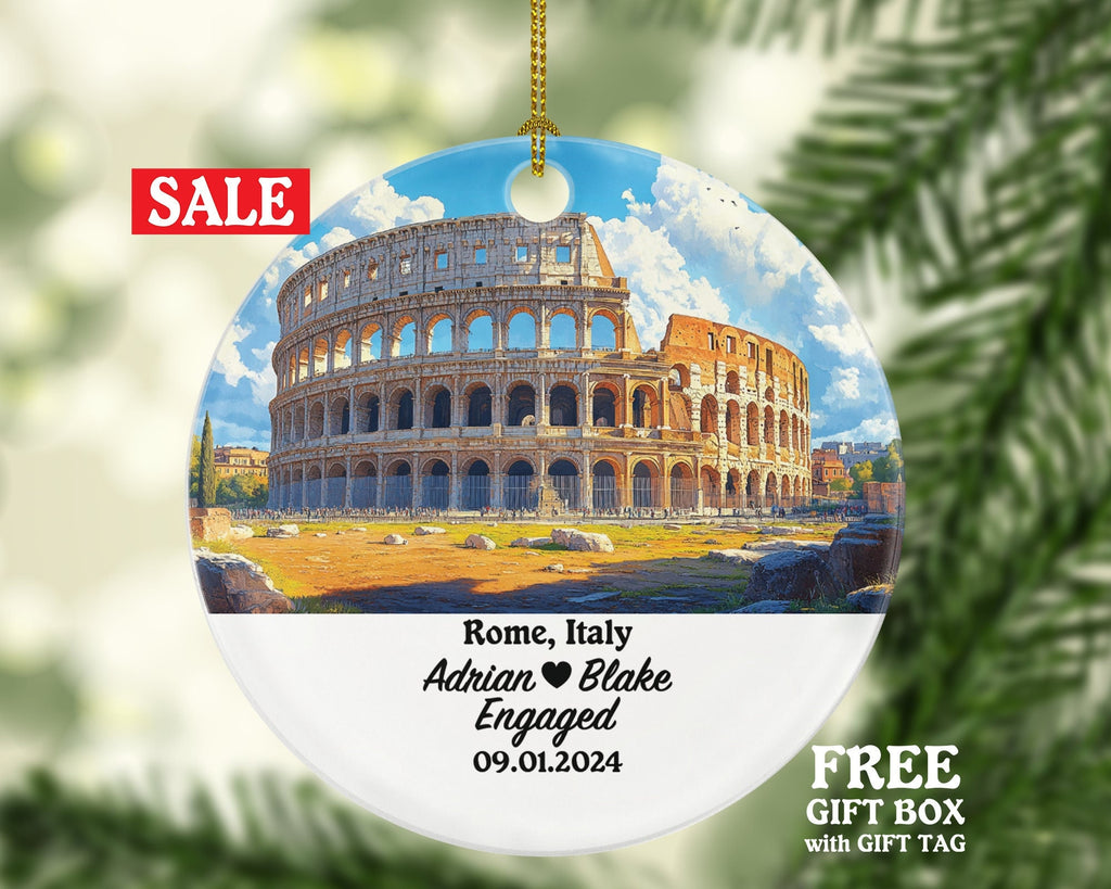 Rome Christmas Ornament Personalized - Italy Engaged Married Family Together Couple Travel Honeymoon Engagement Marriage