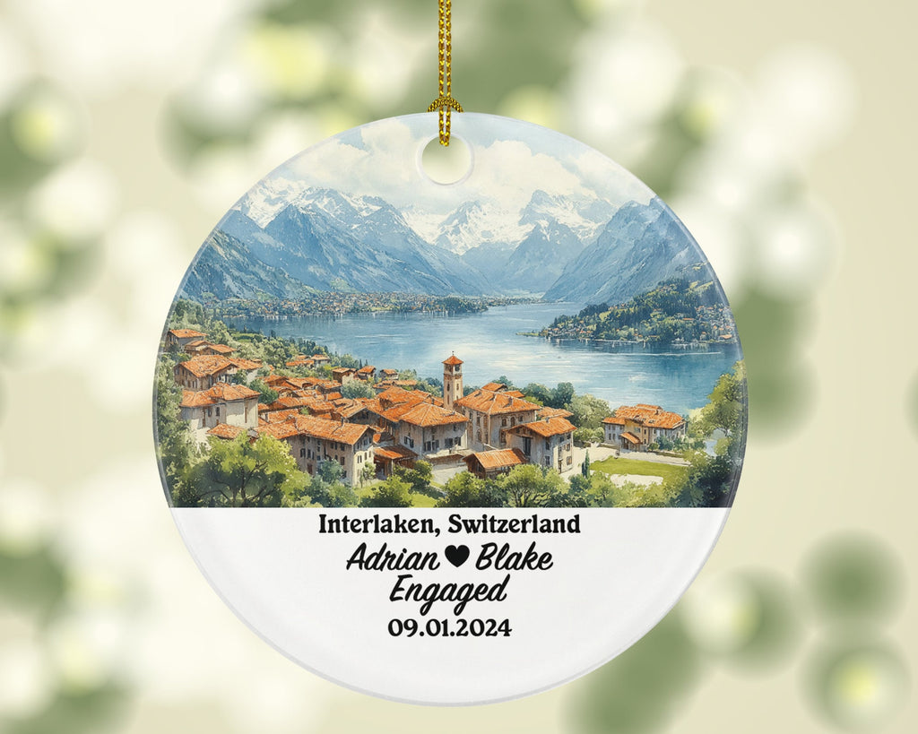 Interlaken Christmas Ornament Personalized - Switzerland Engaged Married Family Together Couple Travel Honeymoon Engagement Marriage