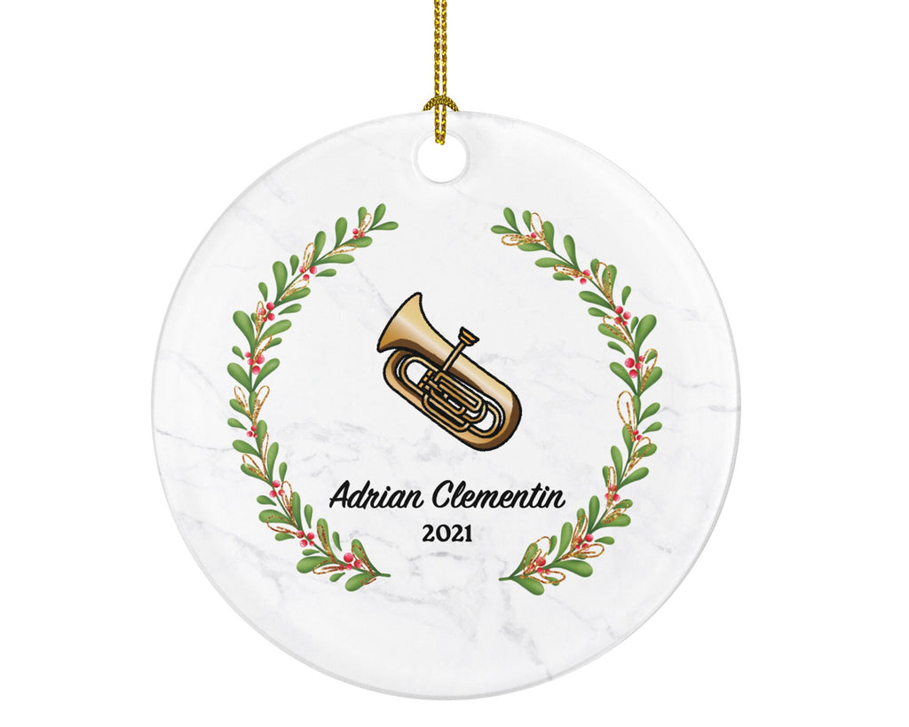 Tuba Christmas Ornament Personalized - Musical Instrument Playing Tuba Gift for Tubaist Tubist - Custom Name Year