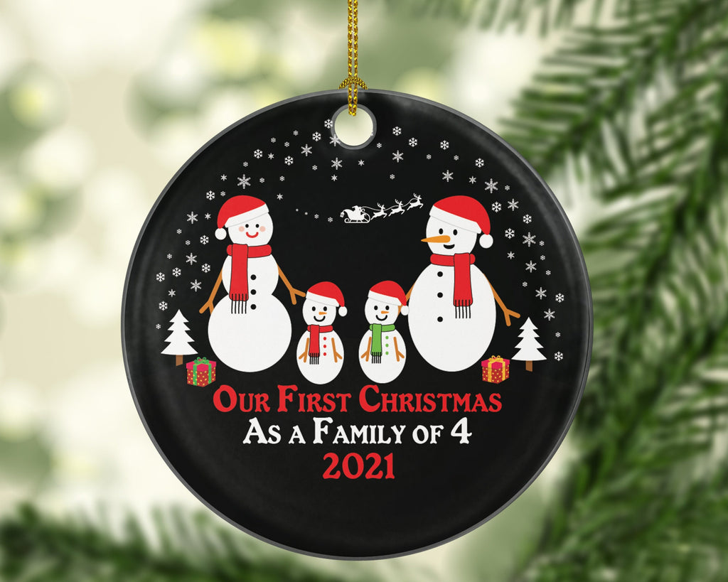 Our First Christmas As A Family Of 4 Ornament Four Snow Snowmen Snowman Kids Children Mom Dad New Mommy Daddy Baby Girl Boy Father Mother