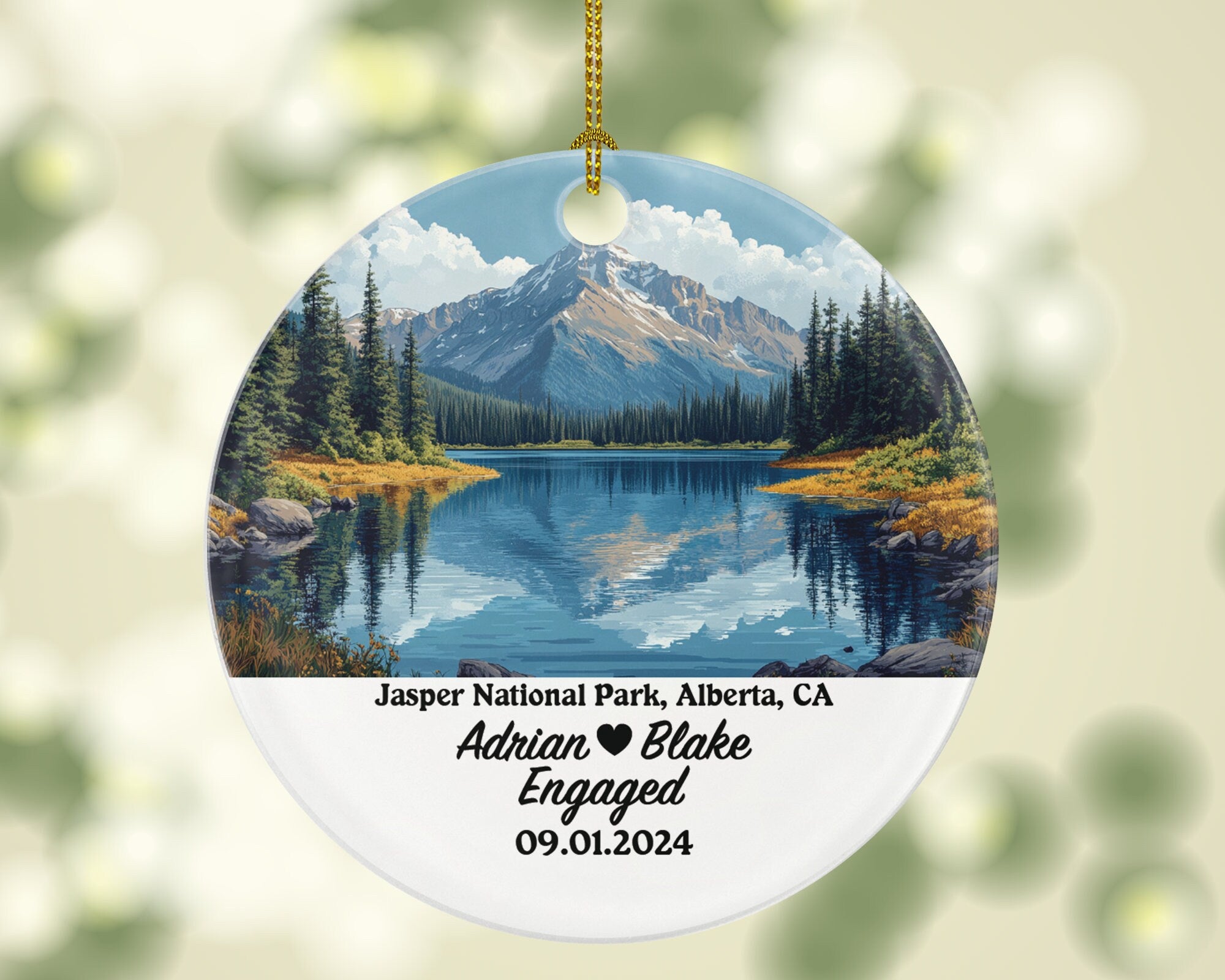 Jasper National Park Christmas Ornament Personalized - Canada Engaged Married Family Together Couple Travel Honeymoon Engagement Marriage
