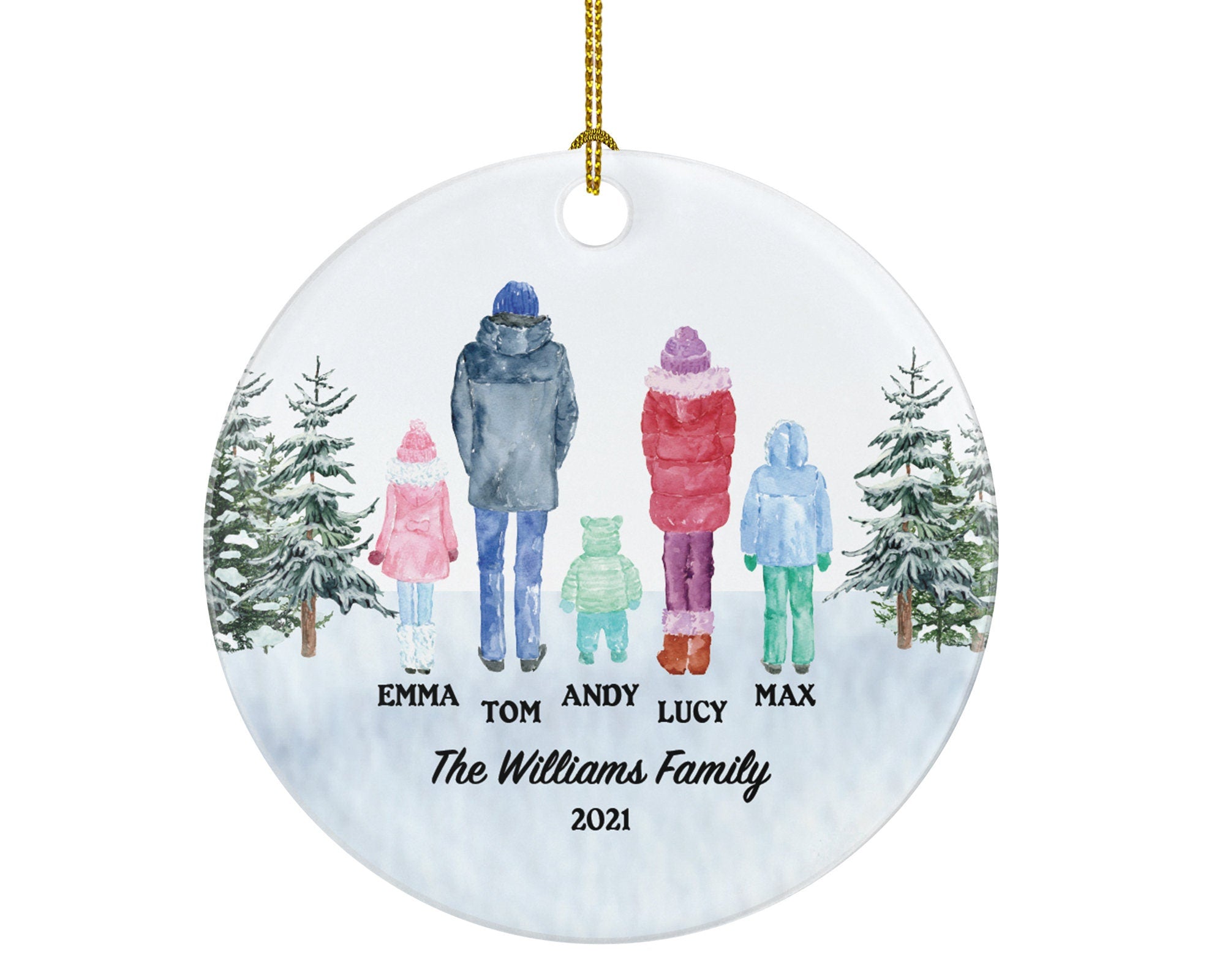 Winter Family Christmas Ornament - Personalized Gift for Family of 2 3 4 5 Custom Names of Family with Kids Xmas