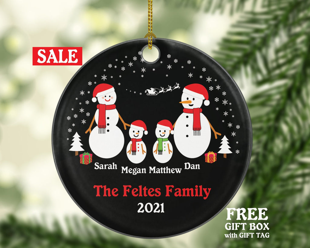Personalized Family of 4 Four Christmas Snow Family Snowmen Snowman Kids Children Mom Dad New Mommy Daddy Baby Girl Boy Father Mother Custom