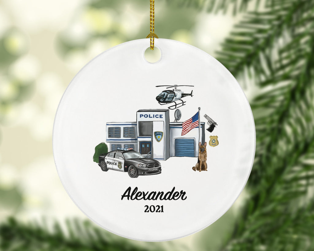Policeman Ornament - Police Team Officer Christmas Gift Personalized - Car Helicopter Office Dog Gun Badge Flag