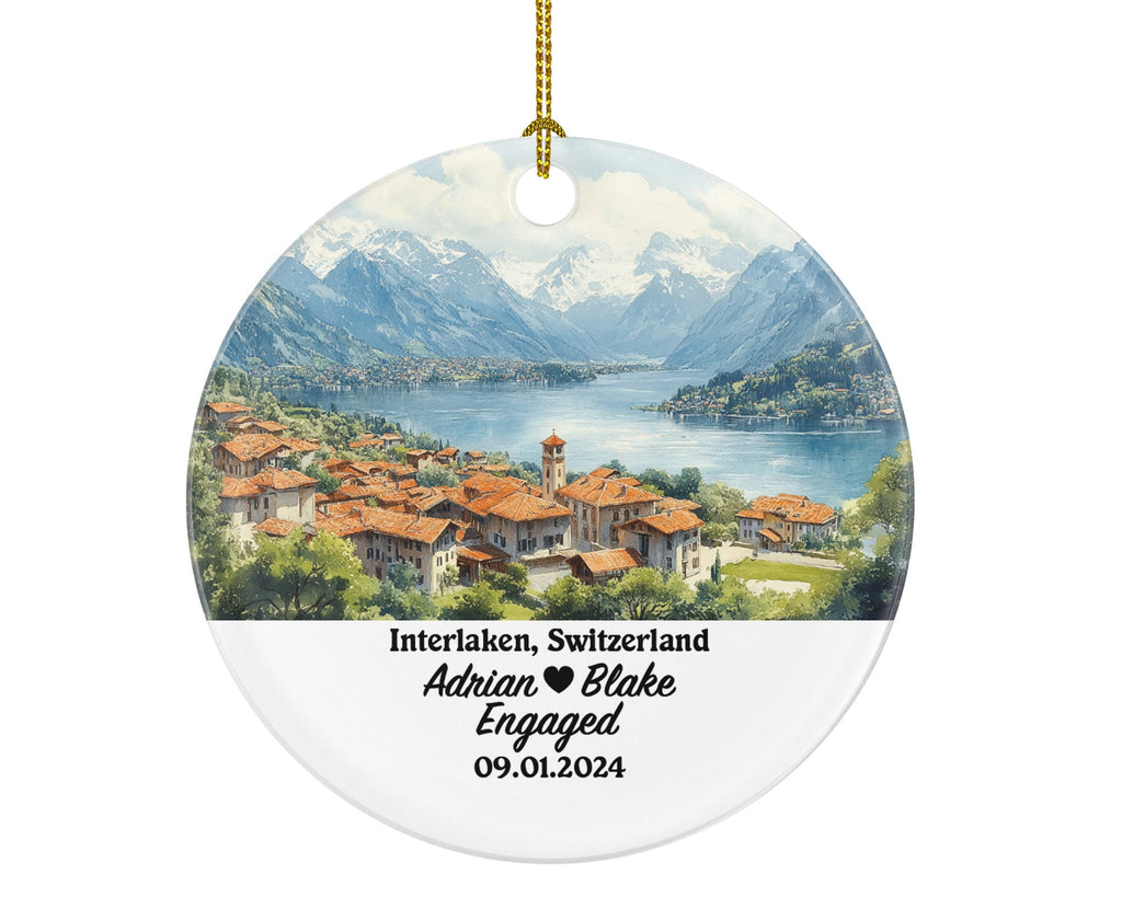 Interlaken Christmas Ornament Personalized - Switzerland Engaged Married Family Together Couple Travel Honeymoon Engagement Marriage
