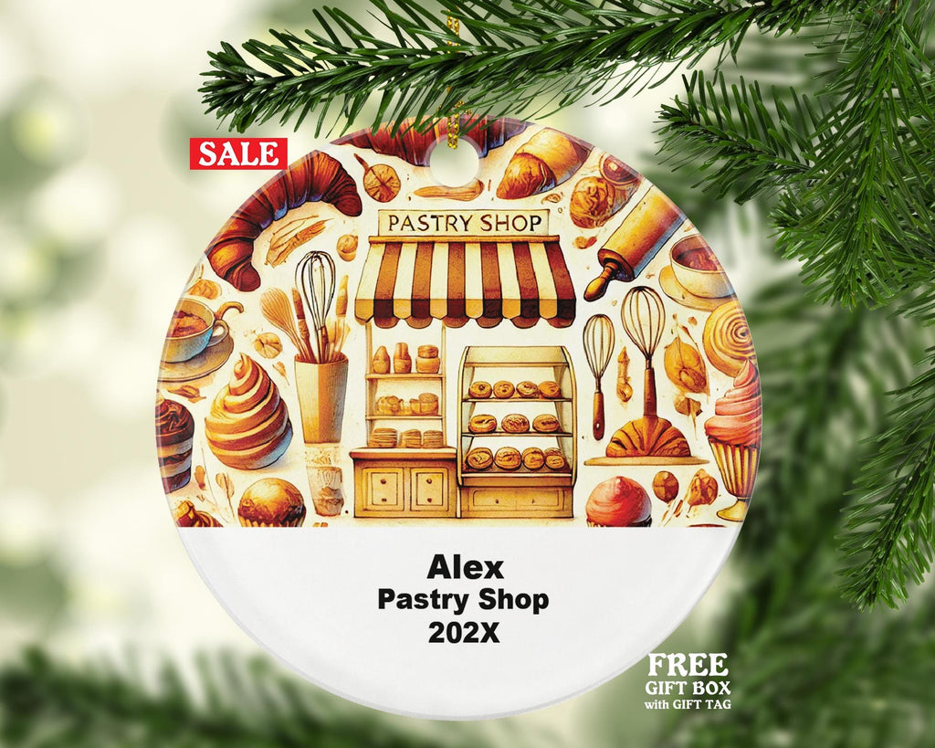 Personalized Pastry Shop Ornament – Custom Baker Gift – Bakery and Café Ornament with Name and Year