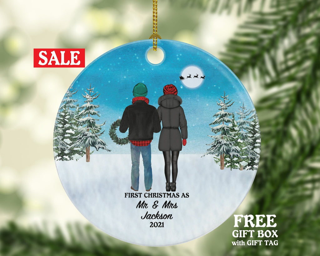 First Christmas as Mr & Mrs Couple Personalized Ornament - Custom Newlywed Mr. and Mrs. Wedding Just Married Marriage Gift