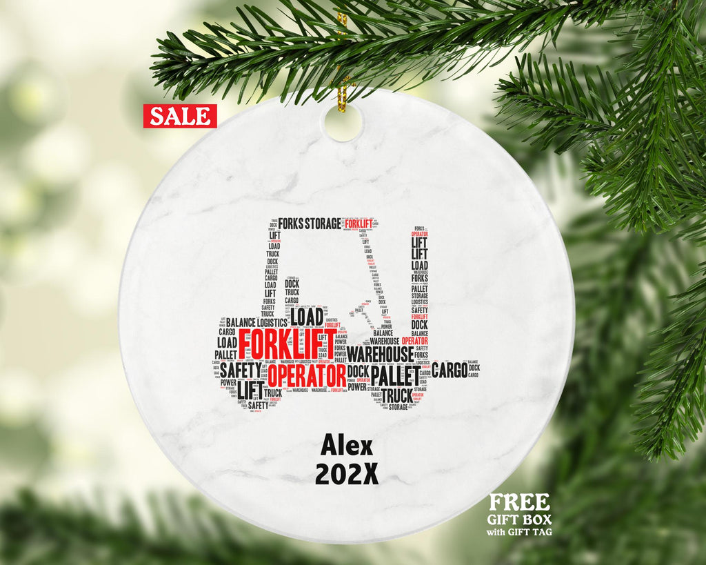 Personalized Forklift Operator Christmas Ornament – Custom Warehouse Gift – Logistics and Cargo Ornament – Heavy Equipment Keepsake