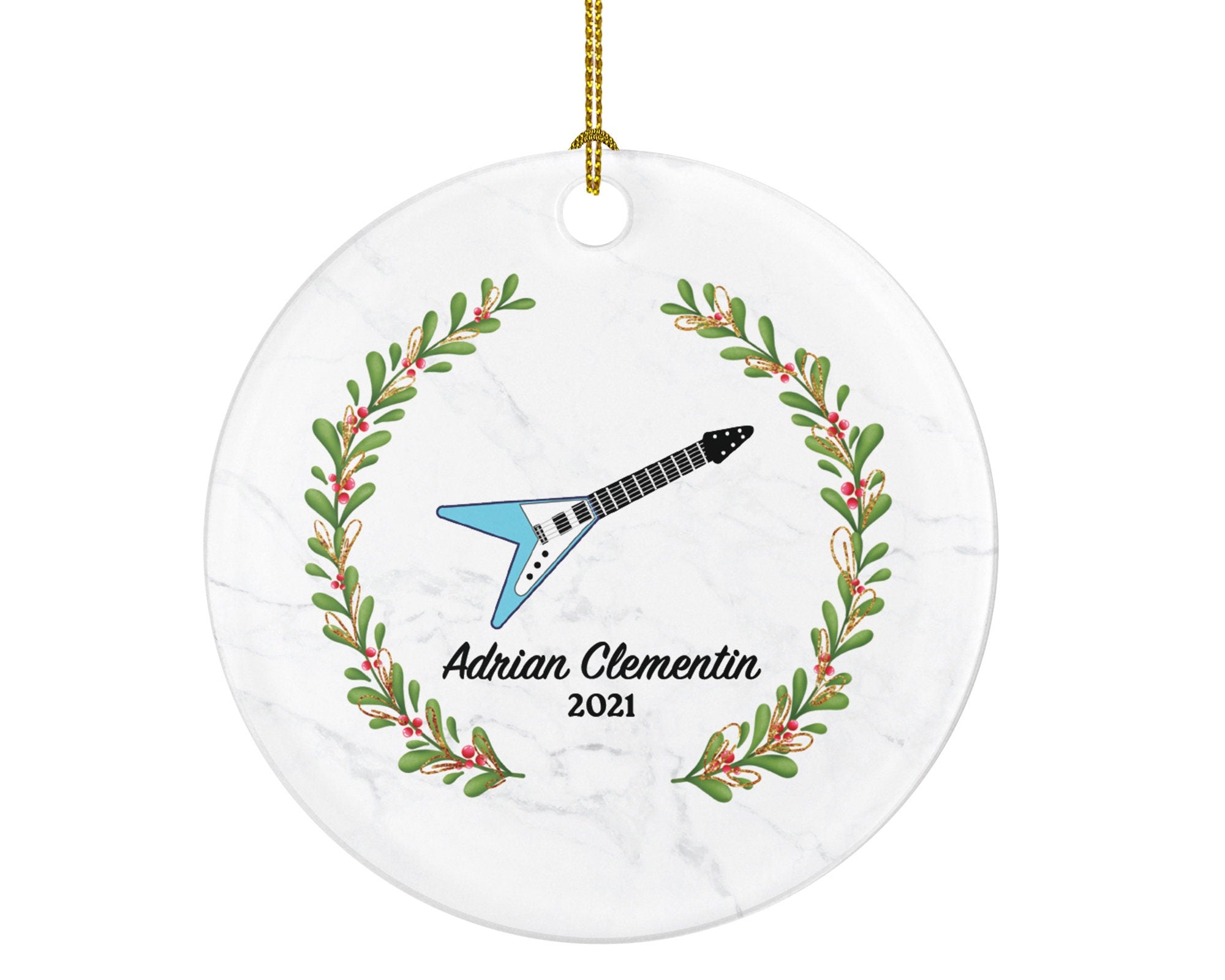 Electric Guitar Christmas Ornament Personalized - Musical Instrument Guitarist Playing Guitar Gift for Guitarist - Custom Name Year