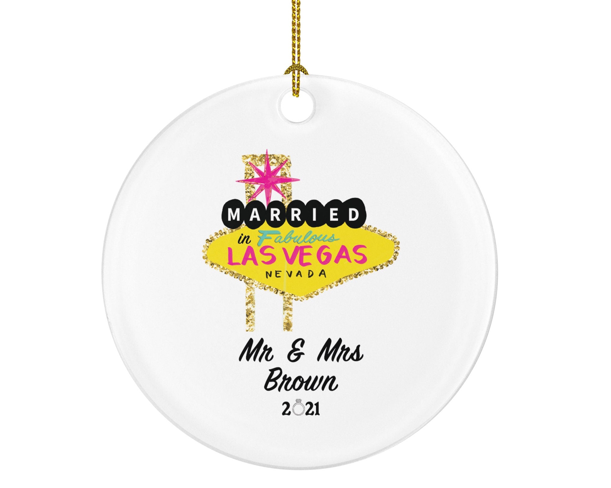 Mr & Mrs Las Vegas Wedding Christmas Ornament Personalized - Married Fabulous in Las Vegas Nevada Newlywed Couples Custom Gift Just Married