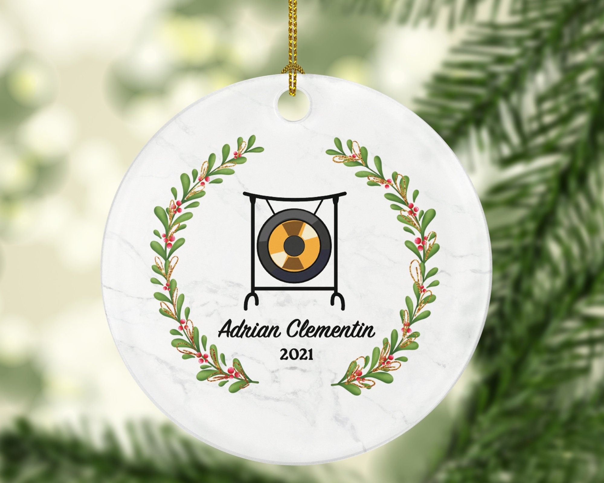 Gong Christmas Ornament Personalized - Musical Instrument Playing Gong Gift for Gong Player - Custom Name Year