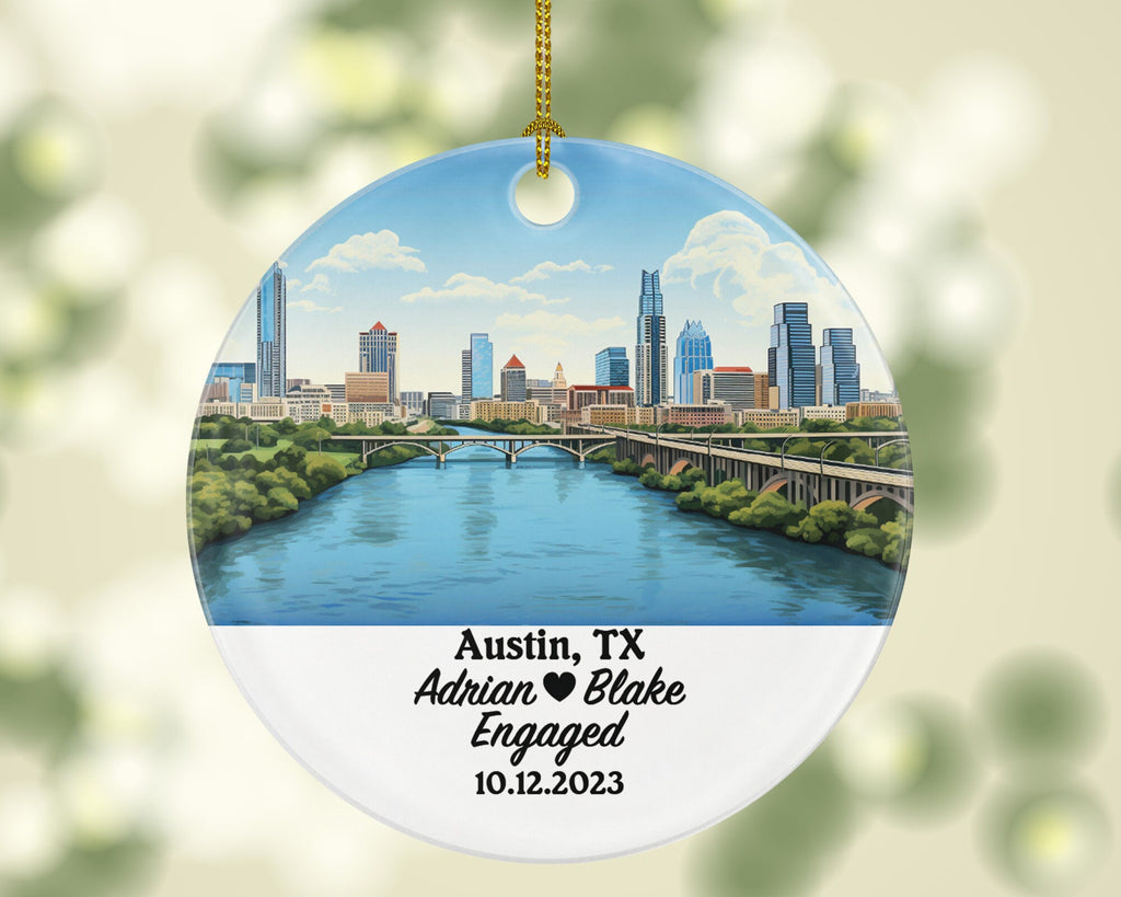 Austin Texas Christmas Ornament Personalized - TX Engaged Married Family Together Couple Travel Honeymoon Engagement Marriage