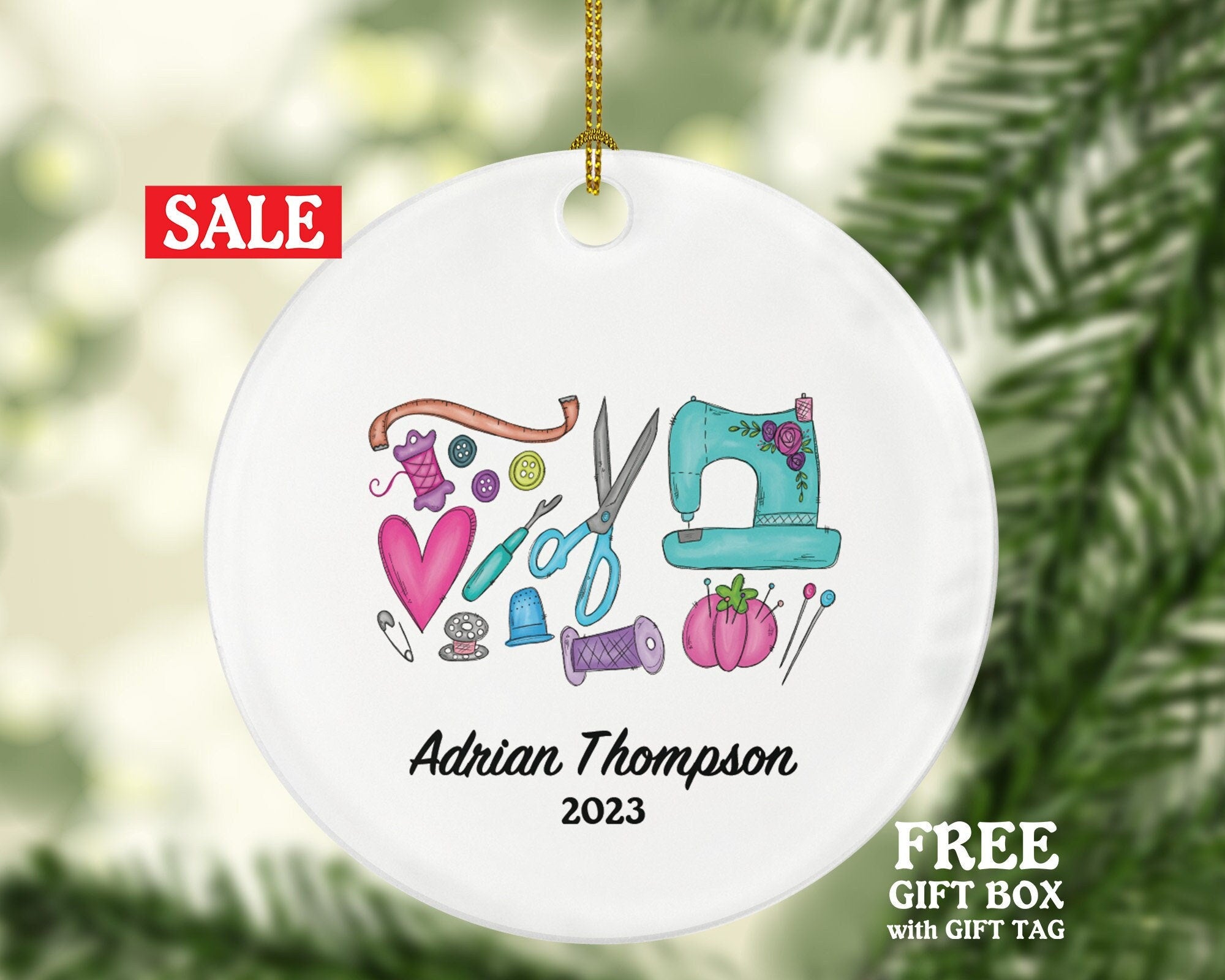 Sewing Christmas Ornament Personalized - Sewing Lover - Sewer Quilter Stitcher Tailor Custom Gift - Sewing Machine Tree
