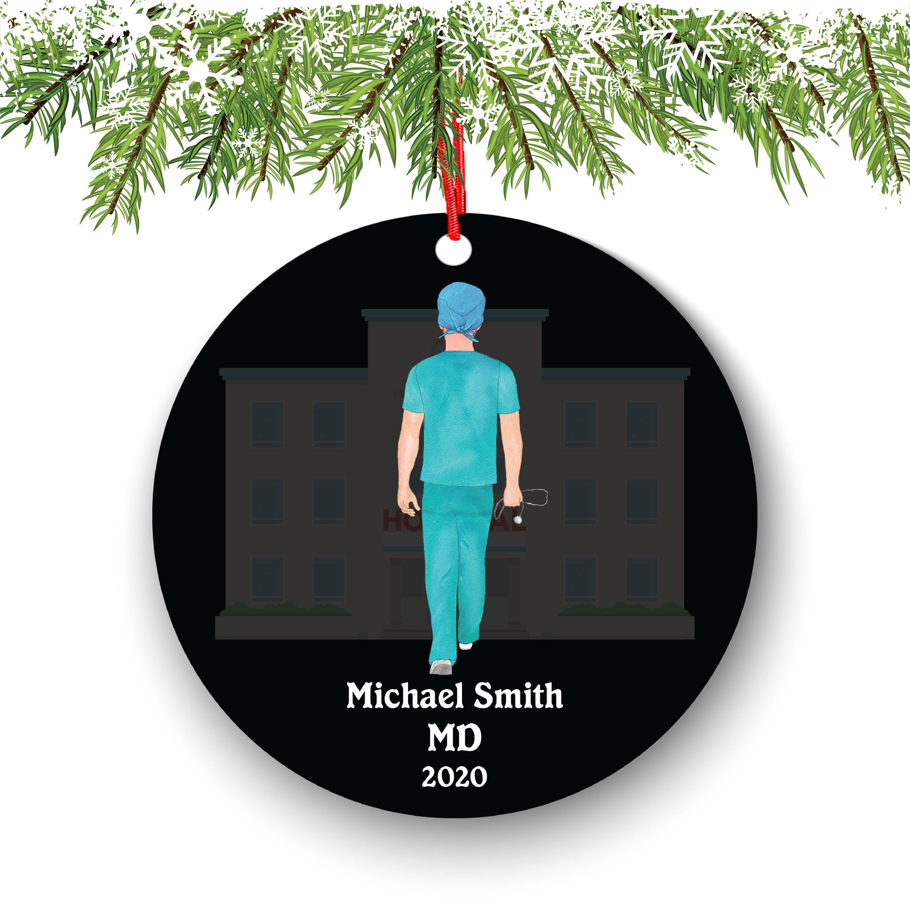 Personalized Nurse Medical Doctor Scrub Christmas Ornament Therapist Physician Orthopedist Pandemic Quarantine Covid Coronavirus MD Custom