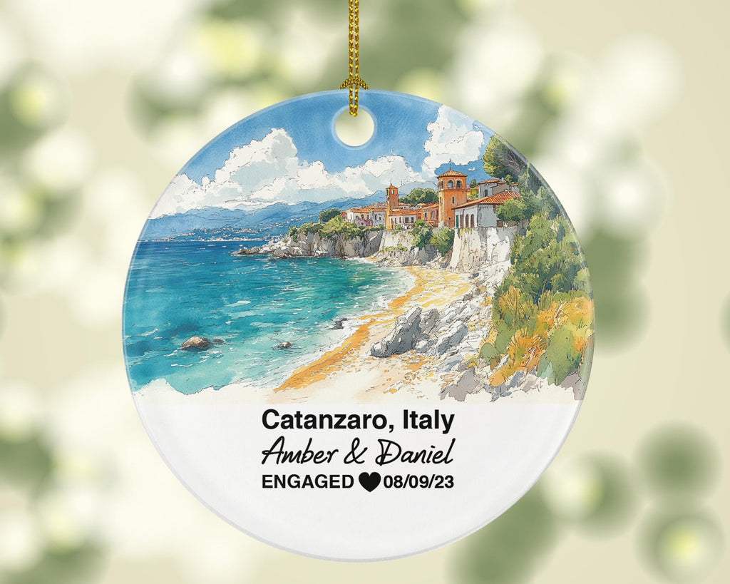 Personalized Catanzaro Italy Christmas Ornament, Ionian Sea, Città Vecchia, Custom Honeymoon, Engagement, Wedding Keepsake for Couples
