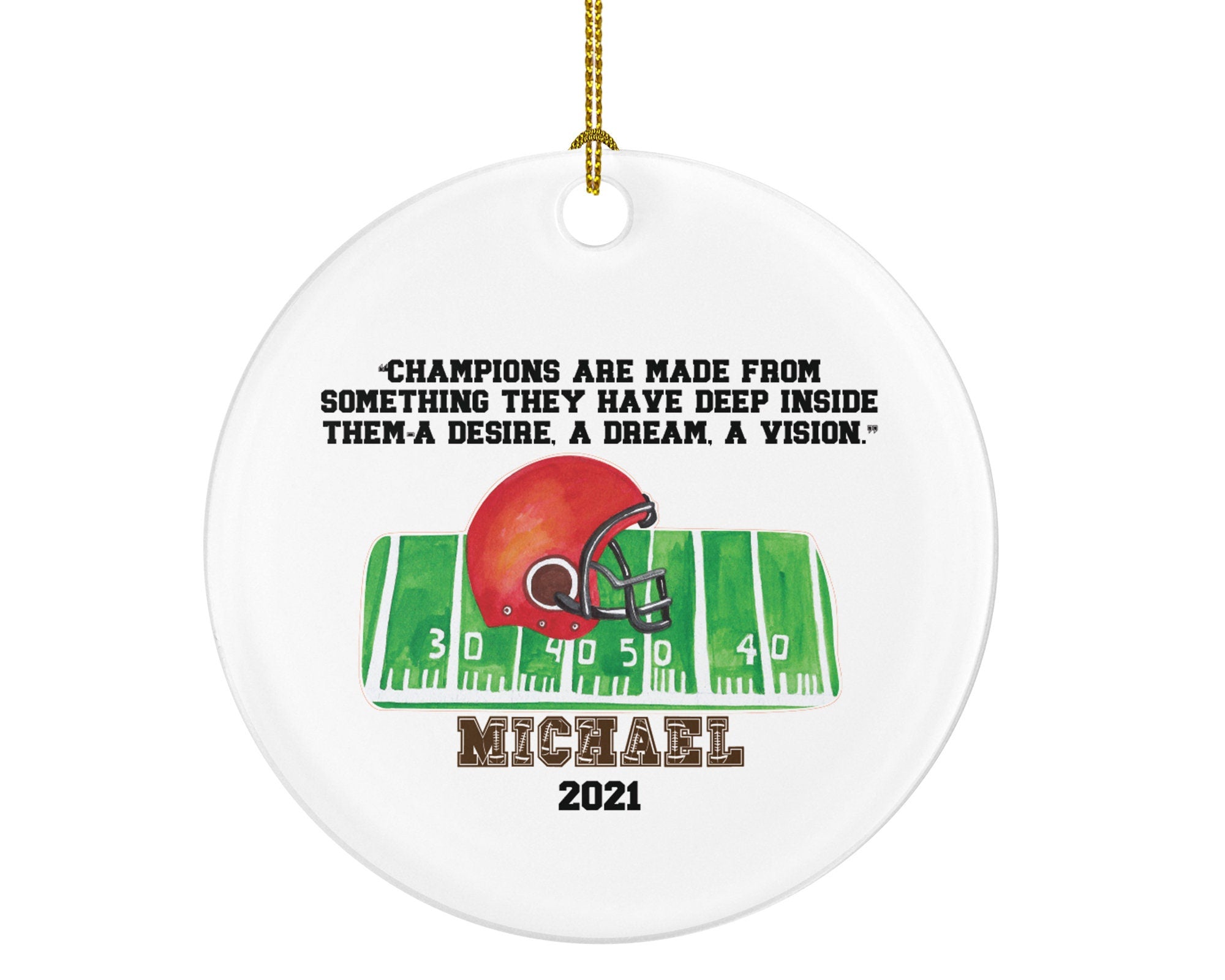 Football Rugby Team Player Gamer Personalized Christmas Ornament - Sports Match Boys Senior Gift Ornament Helmet Field Custom Name