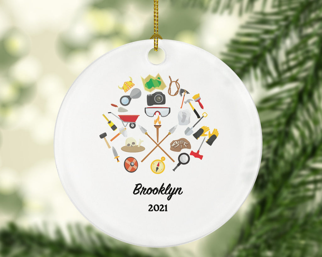 Archaeologist Christmas Ornament - Personalized Archeology Gift - Custom Name and Date