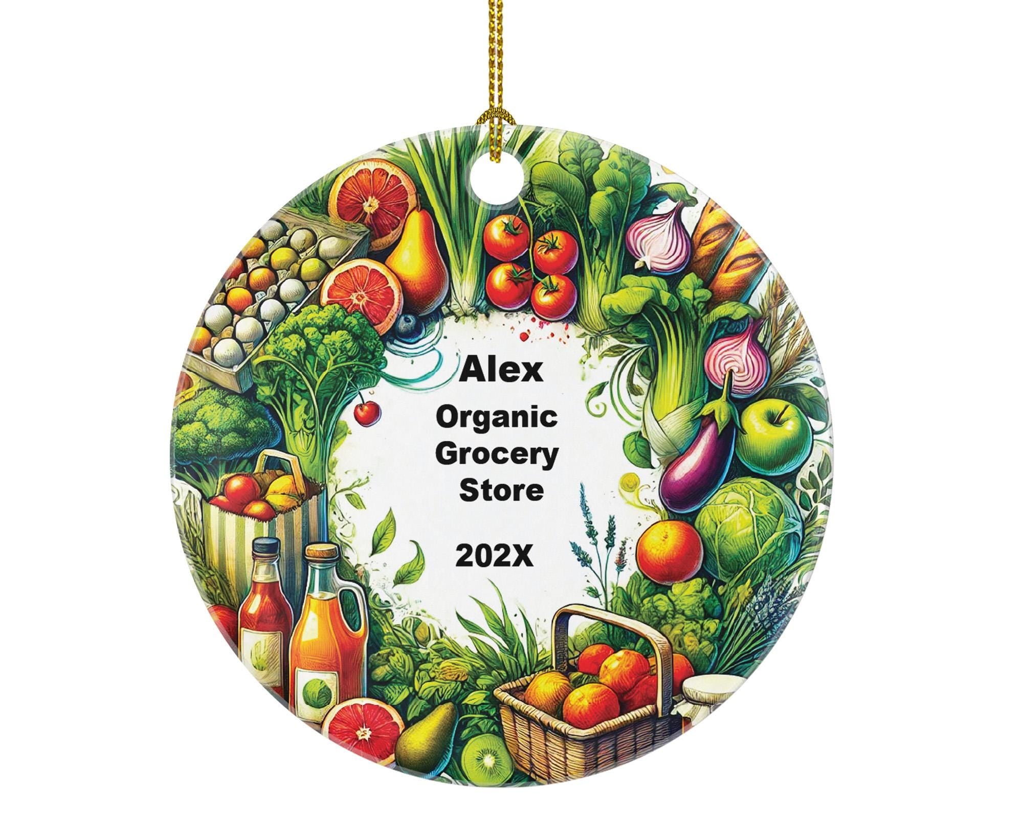 Personalized Organic Grocery Store Ornament – Custom Shop Owner Gift – Farmer’s Market and Healthy Food Ornament with Name and Year