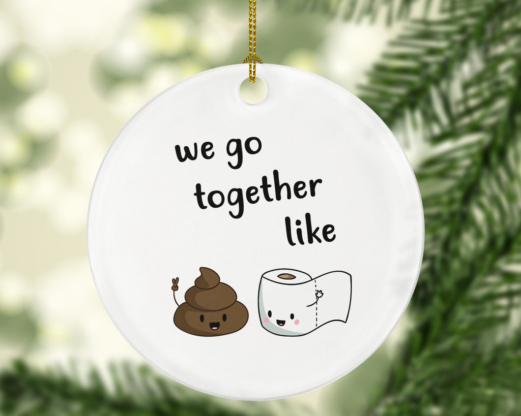 Toilet paper and poop we go together like funny emoji friends wood christmas tree holiday ornament