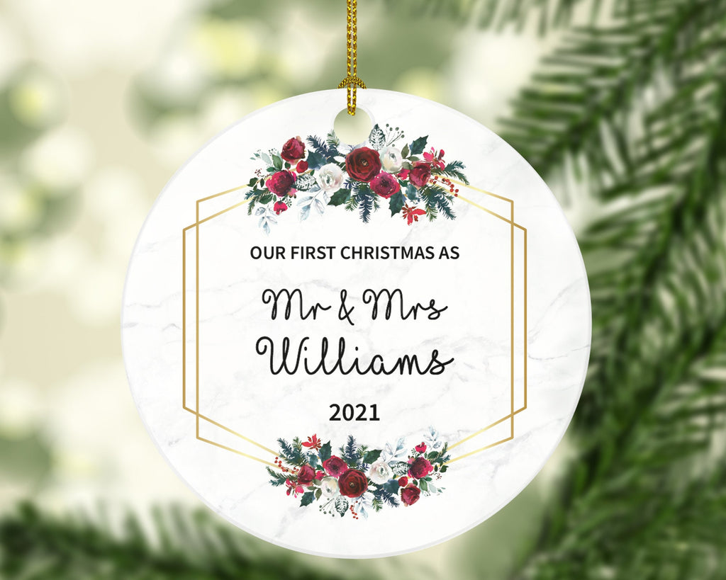 Our First Christmas as Mr & Mrs Personalized Ornament - Newlywed Mr. and Mrs. Wedding Couple Just Married Marriage Gift
