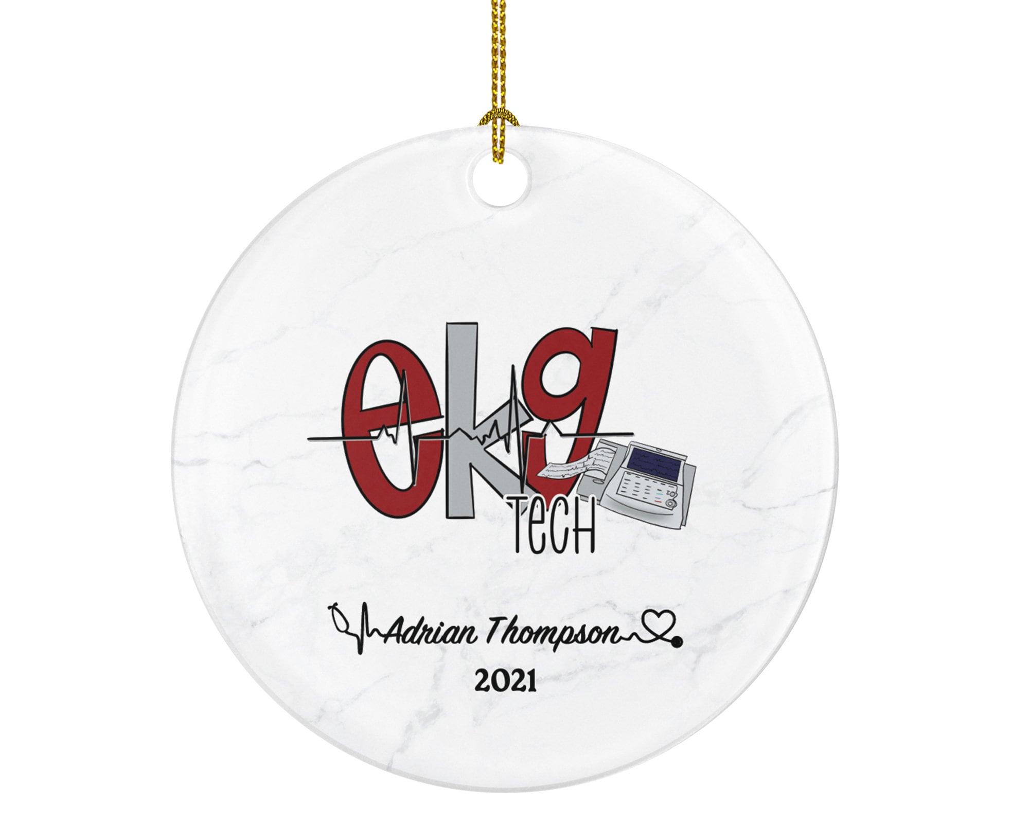 Electrocardiogram Technician EKG Tech Christmas Ornament Personalized - Heartbeat Gift Health Worker School Student Graduation Gifts