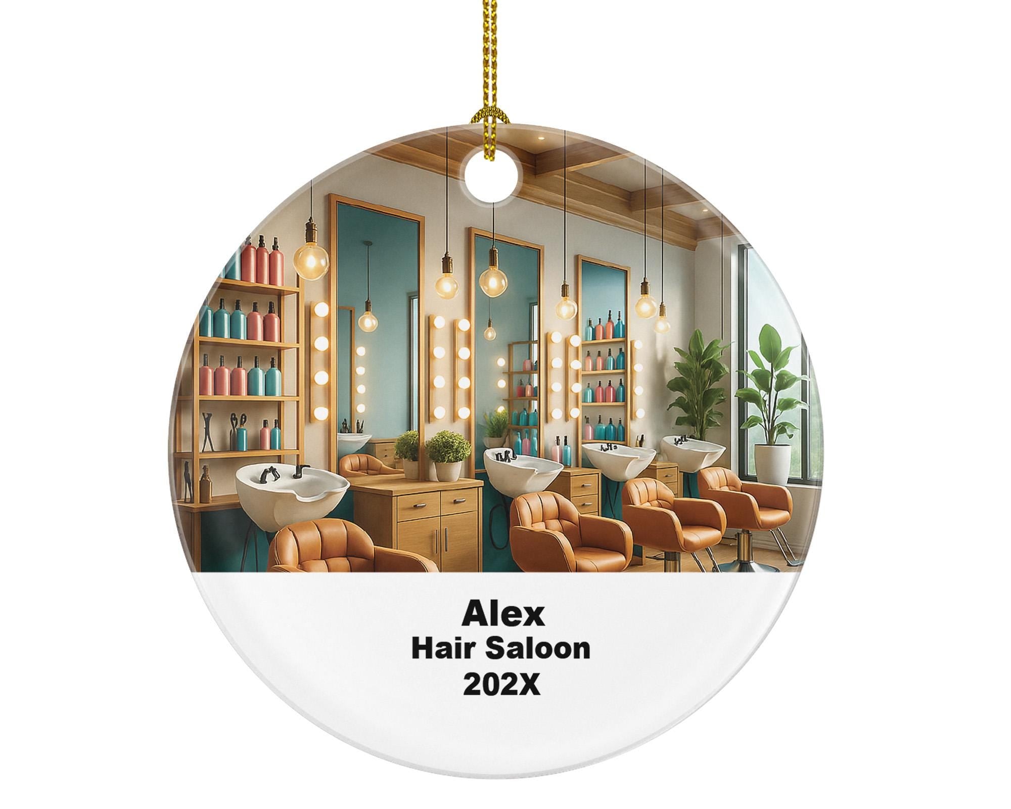Personalized Hair Salon Ornament – Custom Stylist Gift – Beauty Salon Ornament with Name and Year