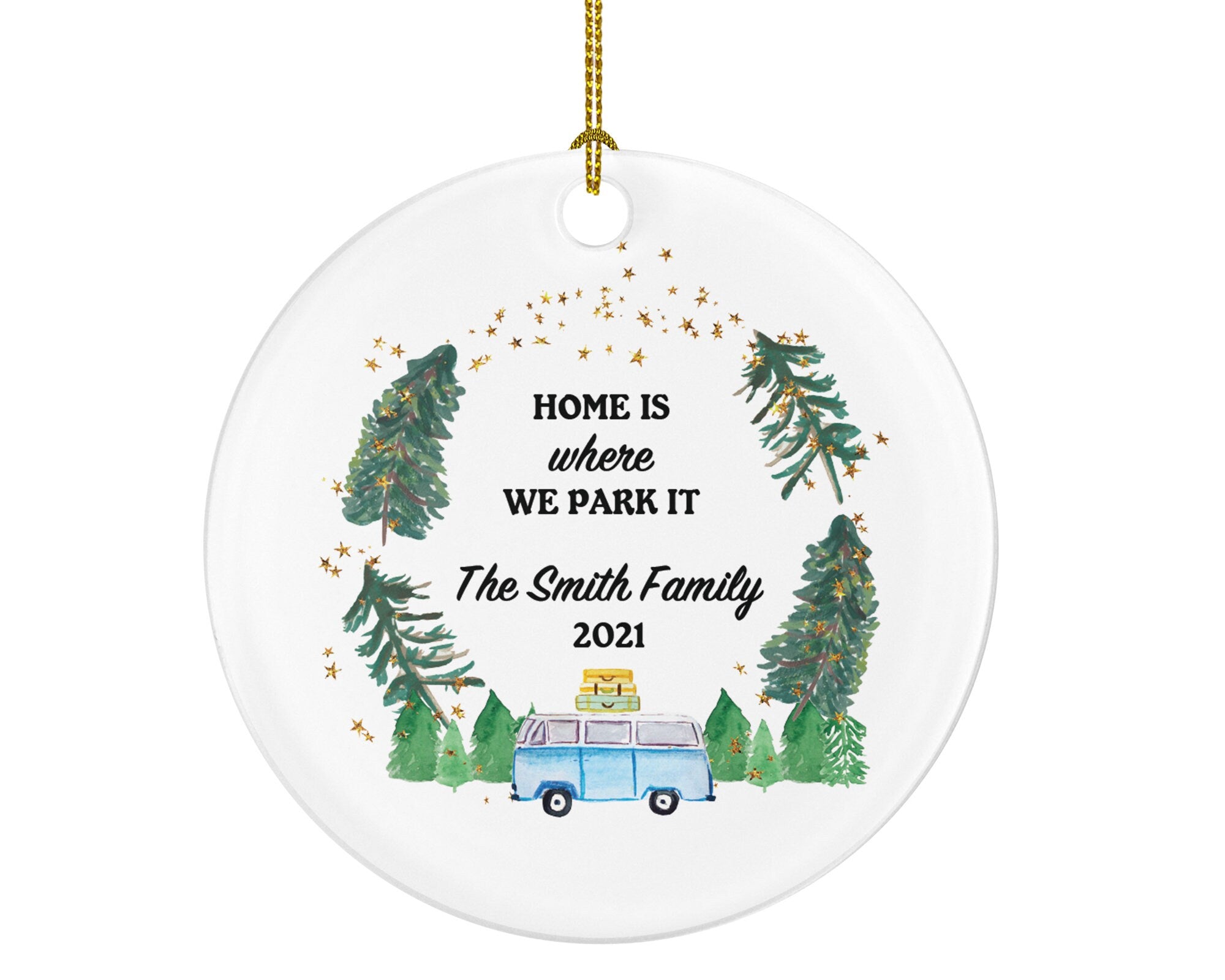 Camper Ornament - Camping Tent Family Christmas Bicycle Fire Vacation Trip Recreational Personalized Gift