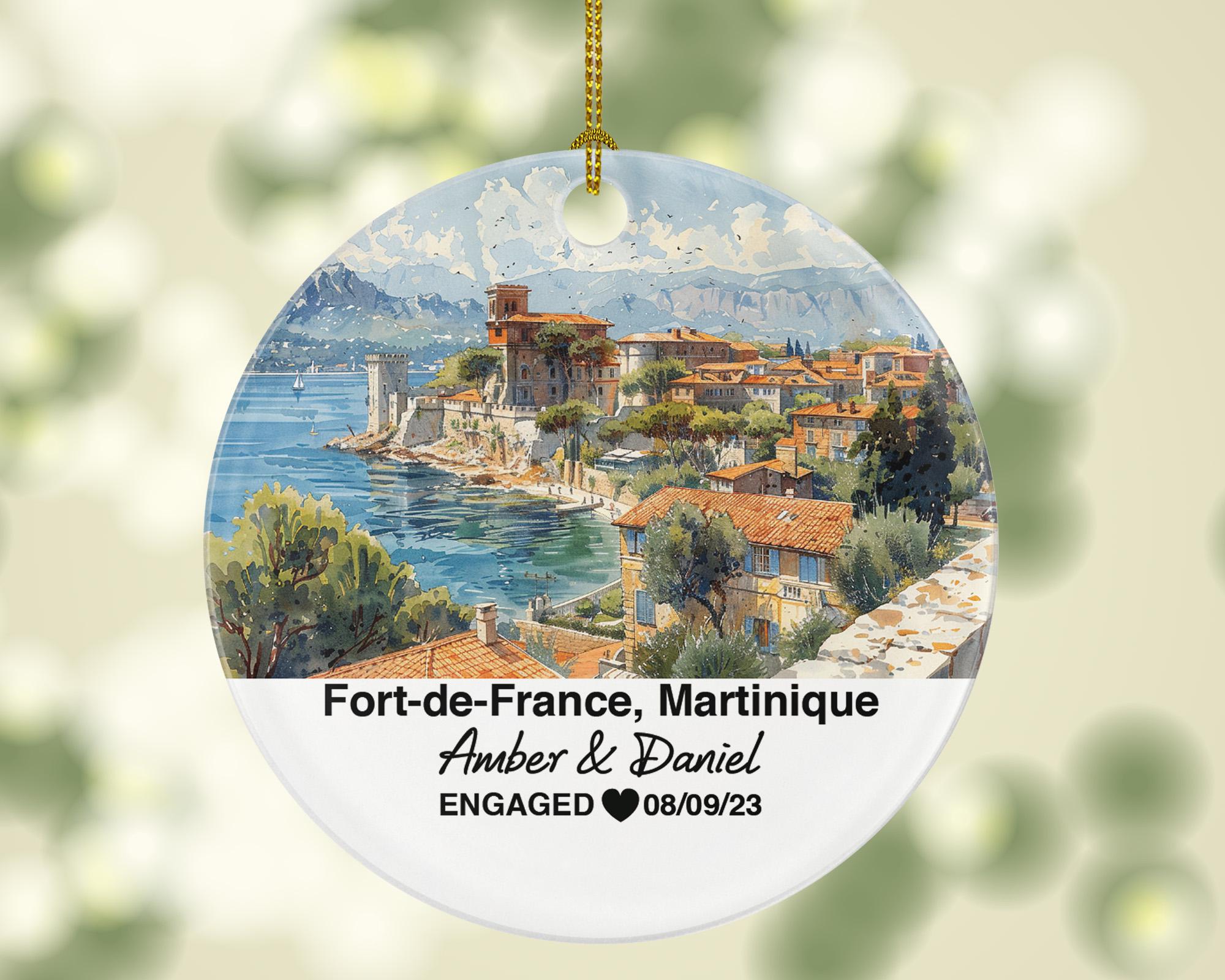Personalized Fort-de-France Martinique Christmas Ornament, La Savane Park, Mr & Mrs Wedding, Engagement, or Honeymoon Keepsake for Couples
