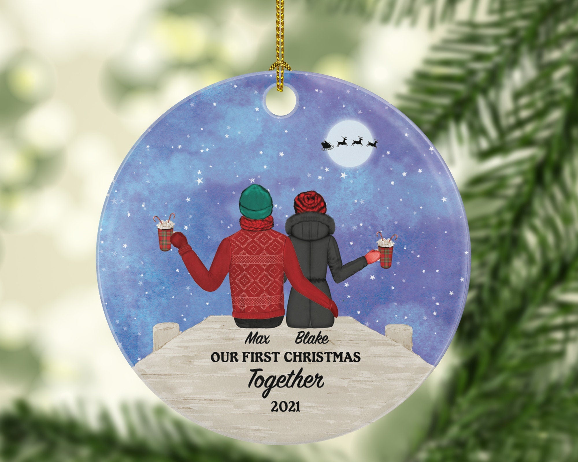 Couple Together Christmas Ornament - First Christmas Together Personalized - New Couple Gift Names and Year