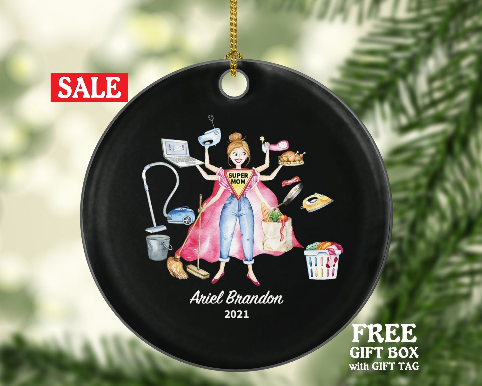 Super Mom Personalized Christmas Ornament - Funny Mother Custom Gift First New Pregnancy