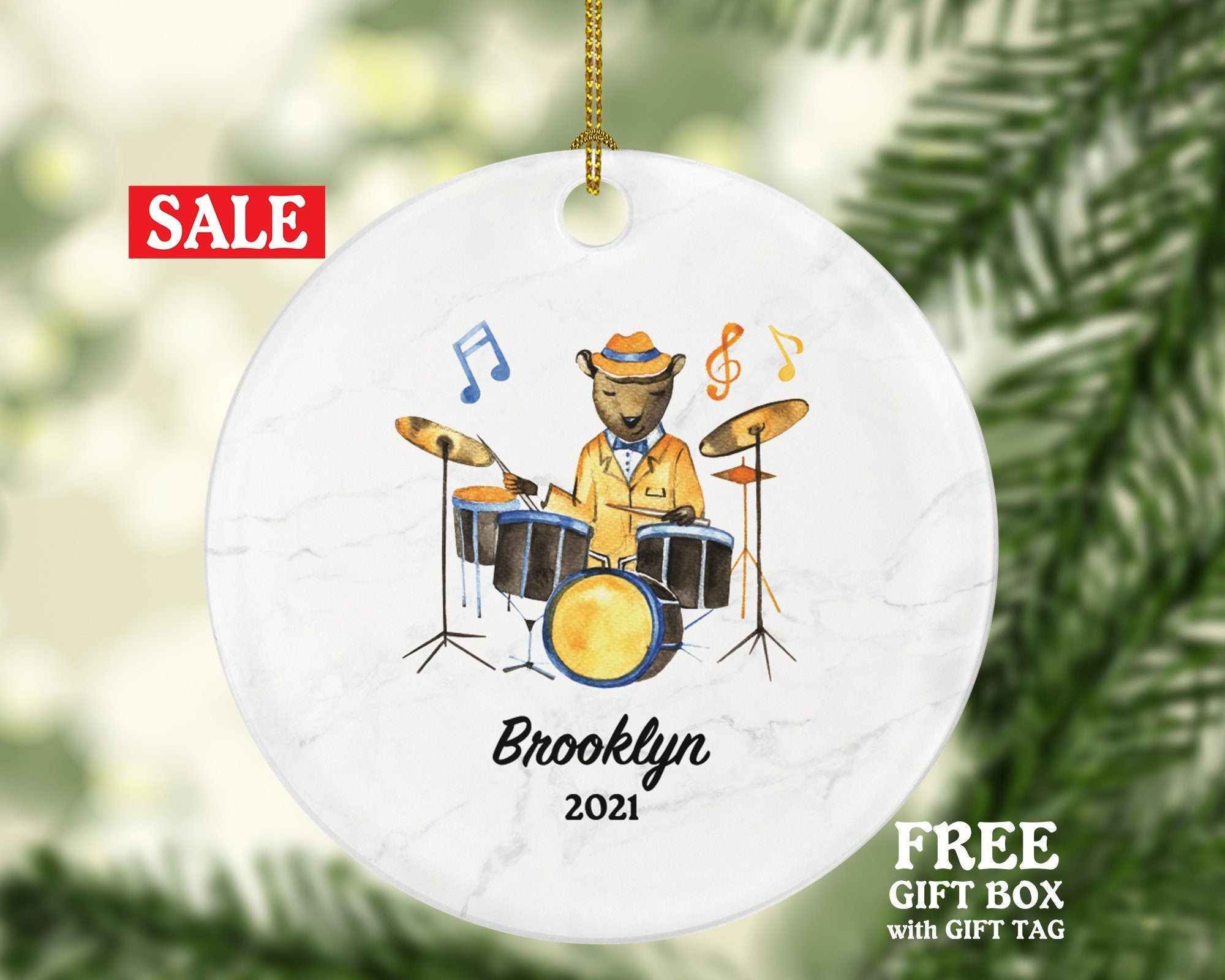 Drum Player Drummer Christmas Ornament Personalized - Drum Set Musical Instrument Drum Set Player Gift for Drums Player - Custom Name Year