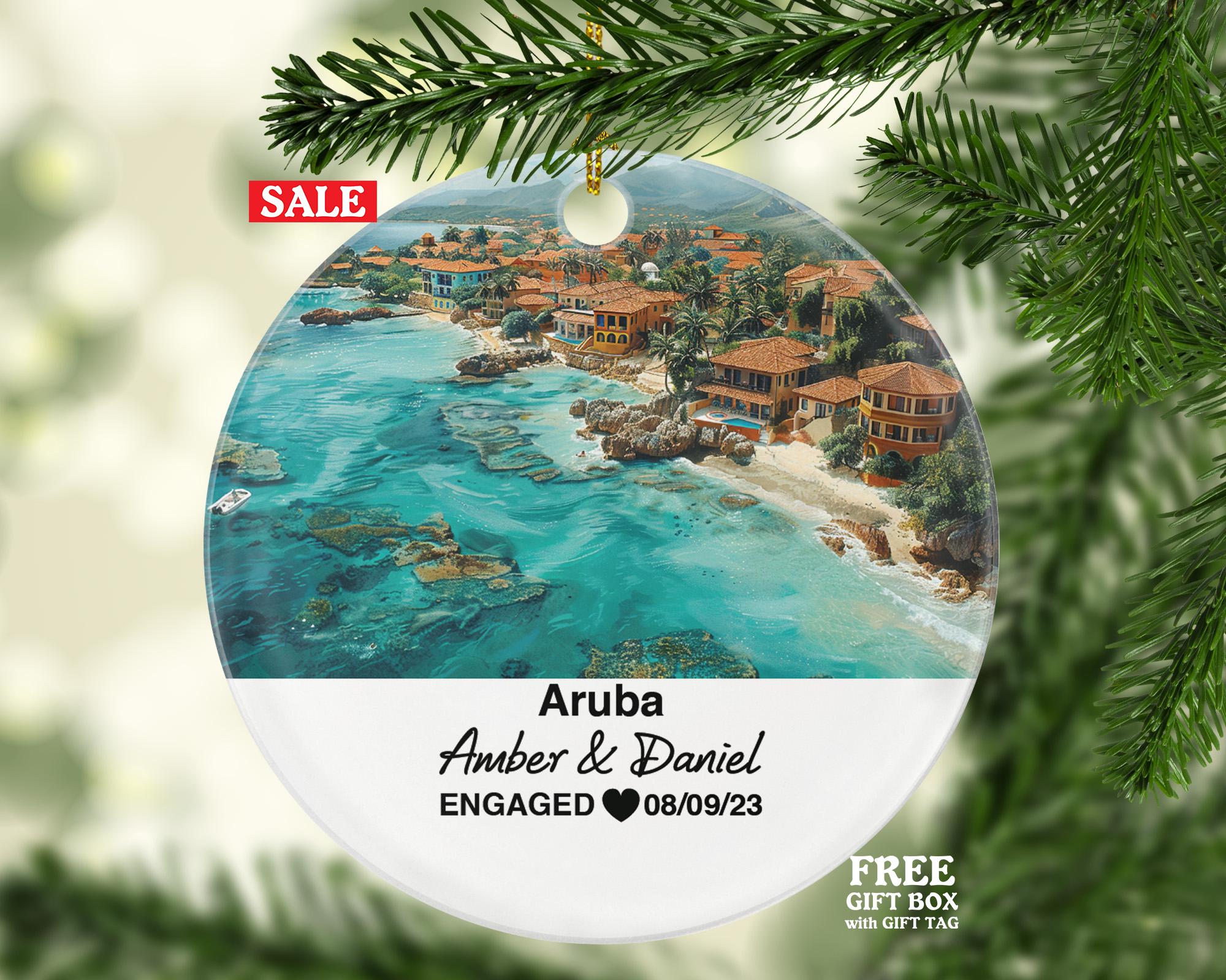 Custom Aruba Christmas Ornament, Divi-Divi Trees, Arikok National Park, Personalized Couple Gift, Celebrate Wedding, Engagement, Honeymoon