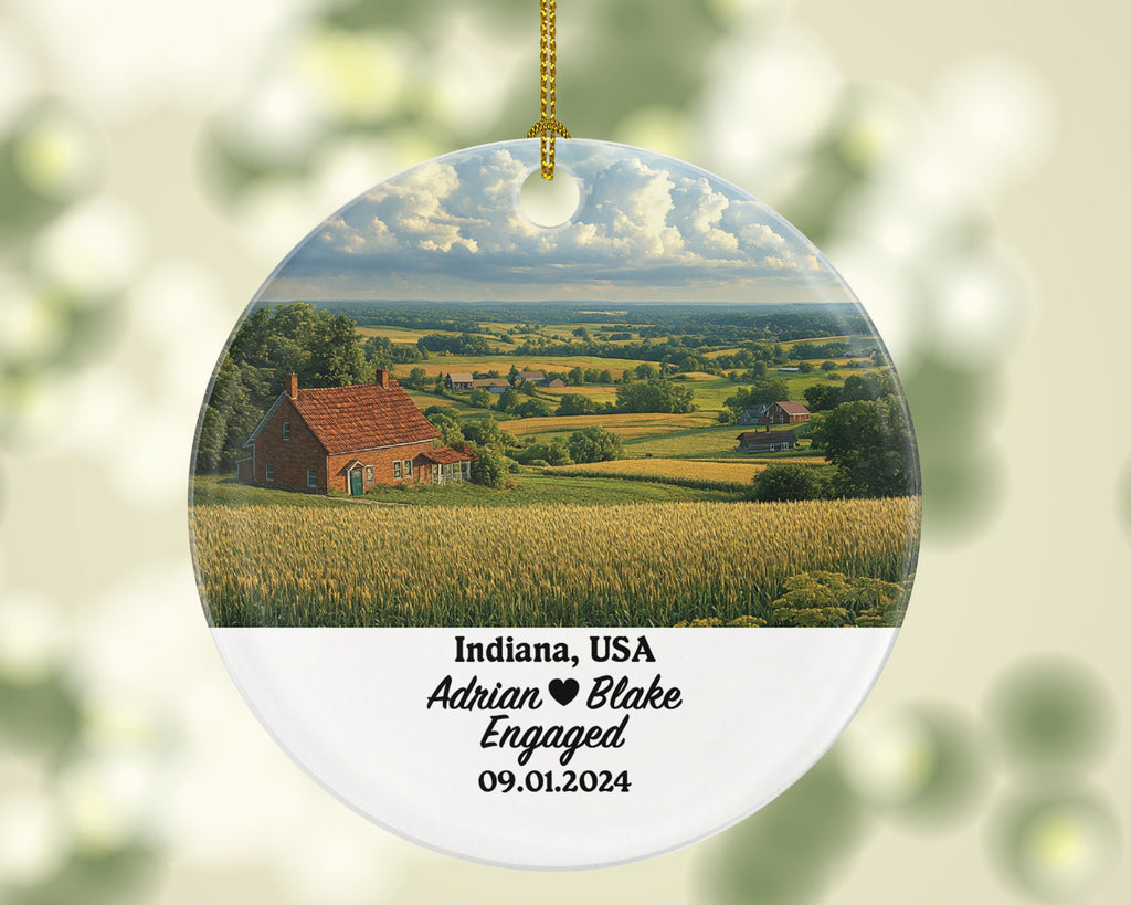 Indiana Christmas Ornament Personalized - IN Engaged Married Family Together Couple Travel Honeymoon Engagement Marriage