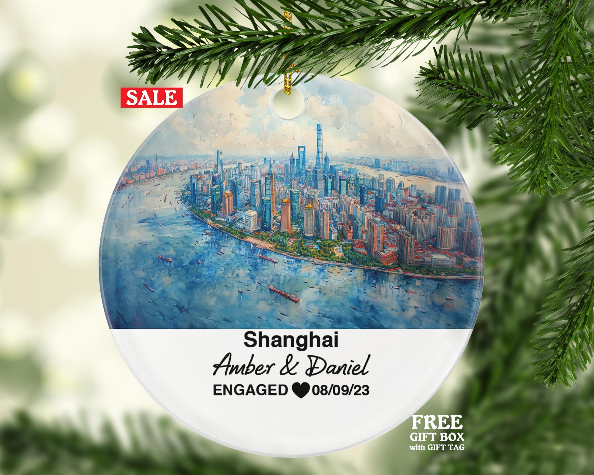 Custom Shanghai China Ornament, Oriental Pearl Tower & Nanjing Road View, Personalized Couple Gift, Celebrate Wedding, Engagement, Honeymoon