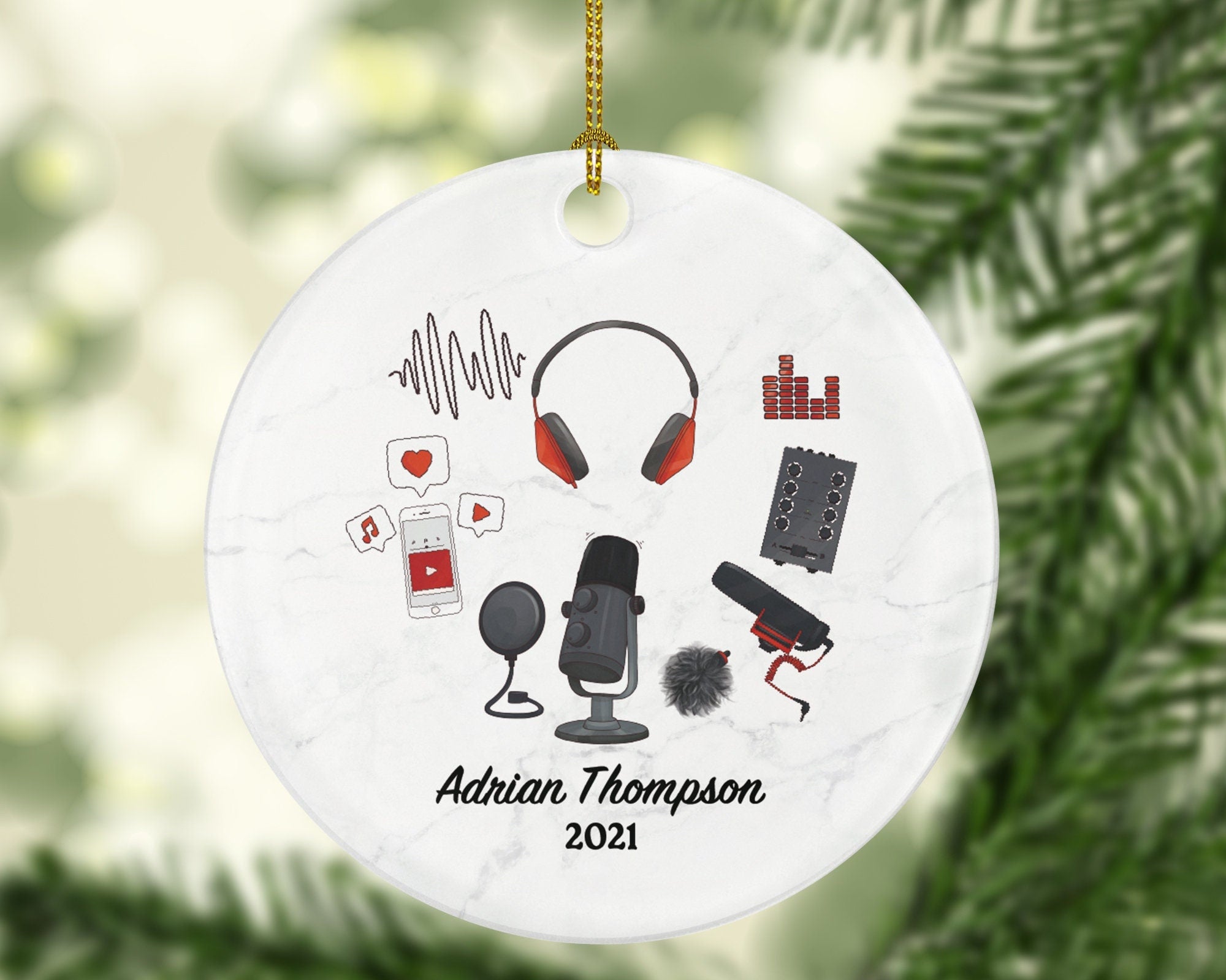 Podcast Social Media Influencer Content Creator Christmas Personalized Ornament - Friends Followers Subscribers Blogger