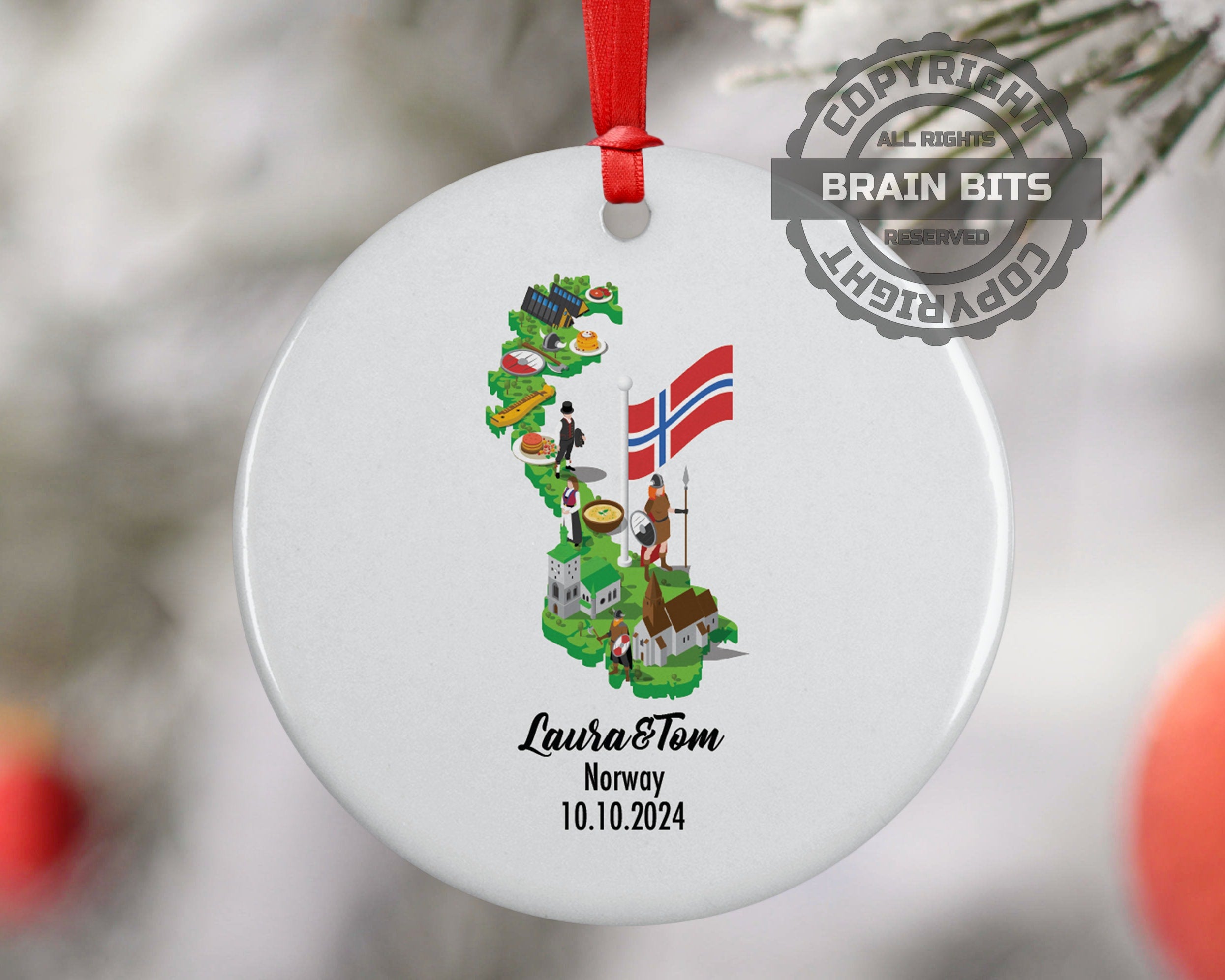 Norway Cultural Map, Ornament, Engagement, Married, Travel, Gift for Engaged Couple, Engagement Gift, Trip, Vacation Souvenir