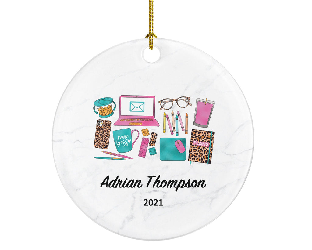 Working From Home Christmas Ornament for a Mother - Personalized Laptop Computer Work Distance Studying Custom Name