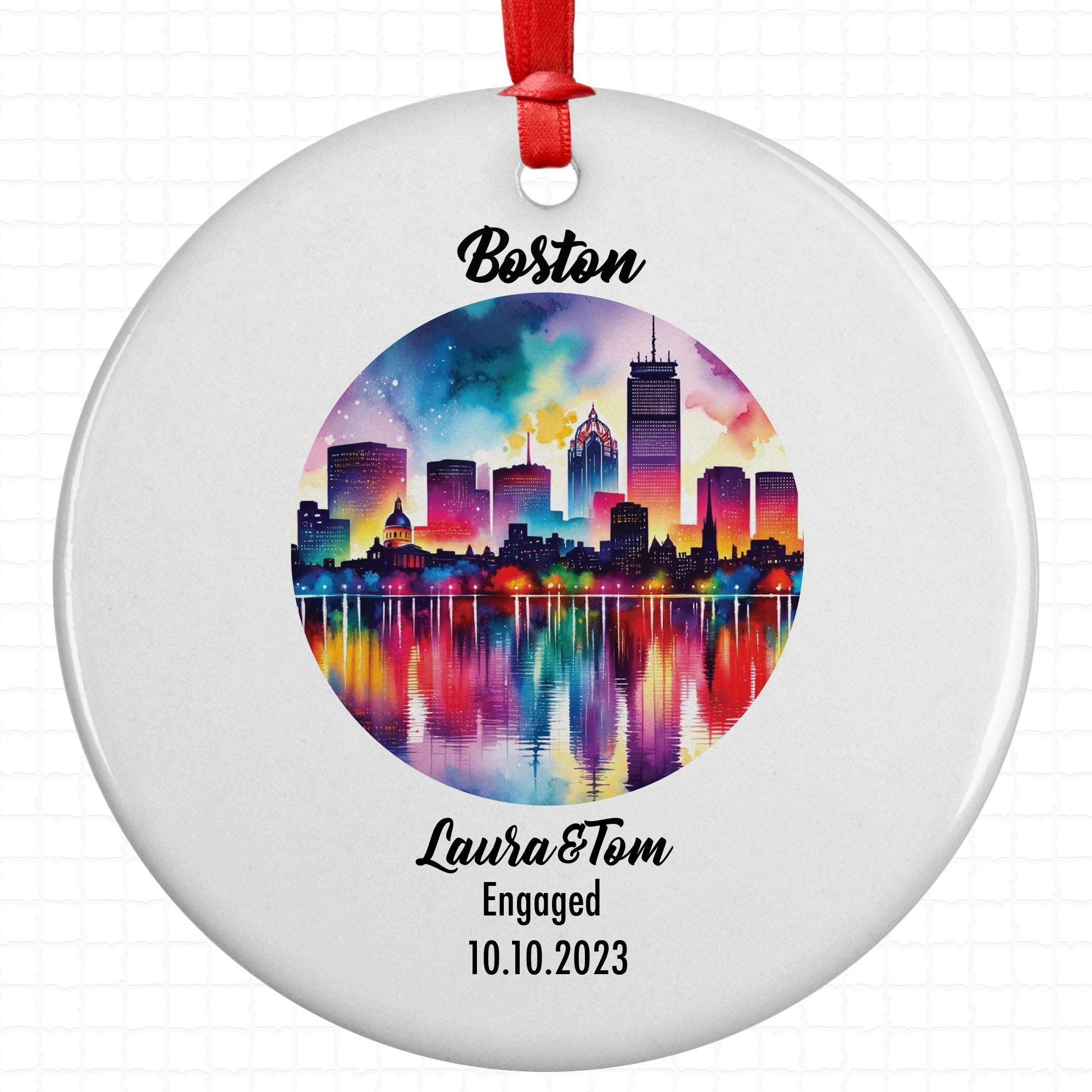 Boston Ornament, Engagement, Married, Travel, Gift for Engaged Couple, Engagement Gift, Trip, Vacation Souvenir