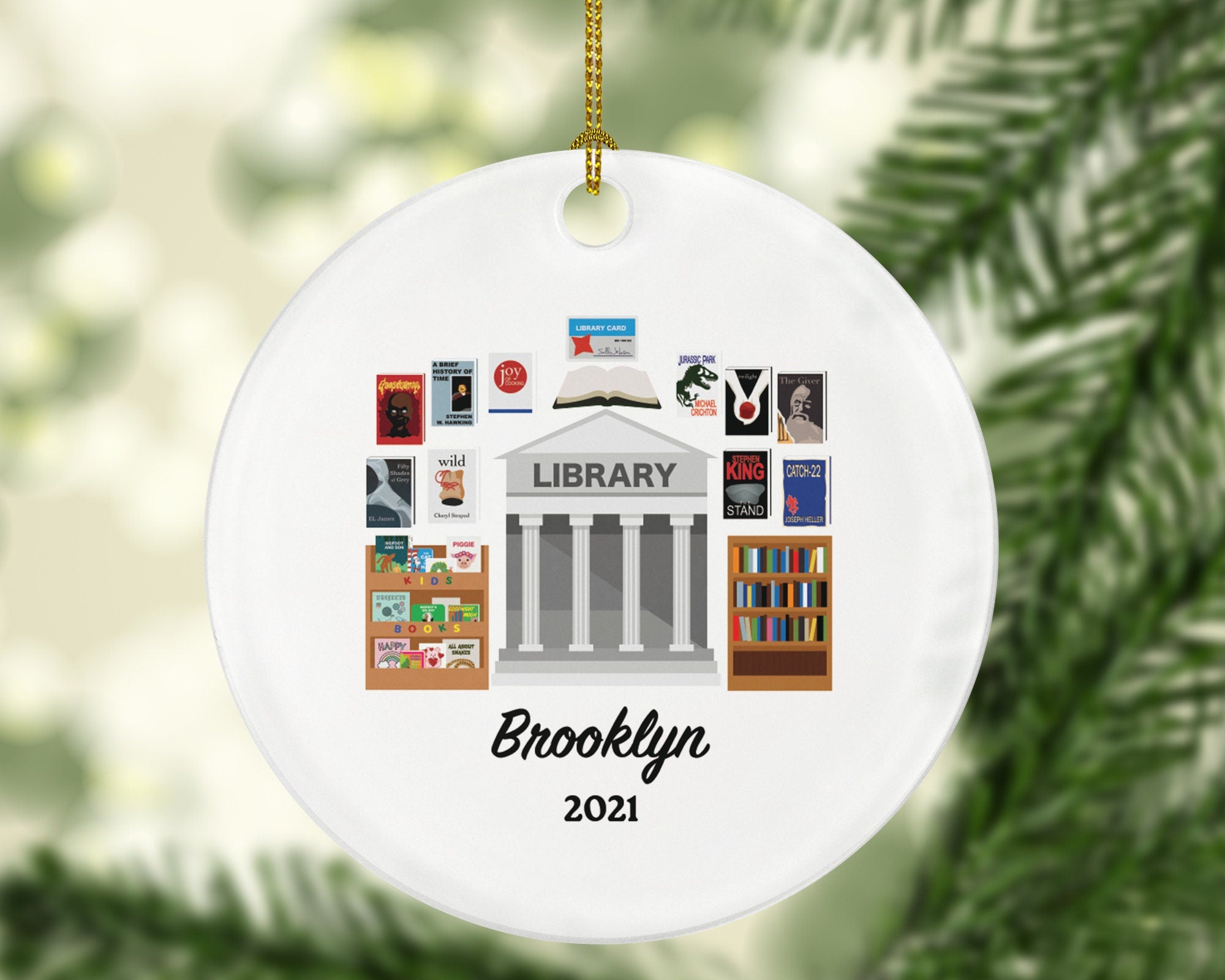 Librarian Christmas Ornament Personalized, Library Worker Bookworm Gift Custom Name