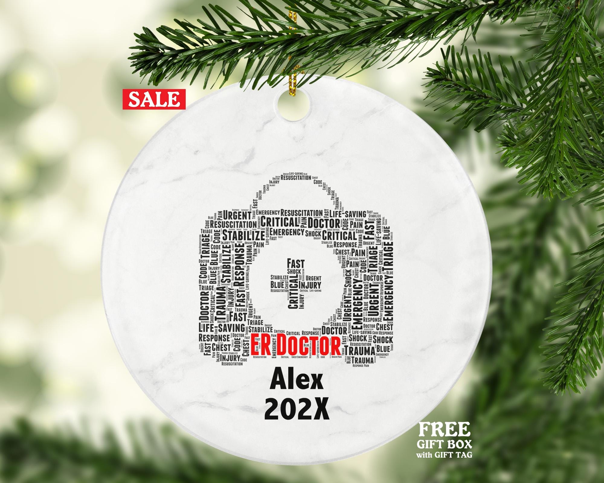 Personalized ER Doctor Christmas Ornament – Custom Emergency Room Gift – Medical Professional Ornament – Healthcare Holiday Keepsake
