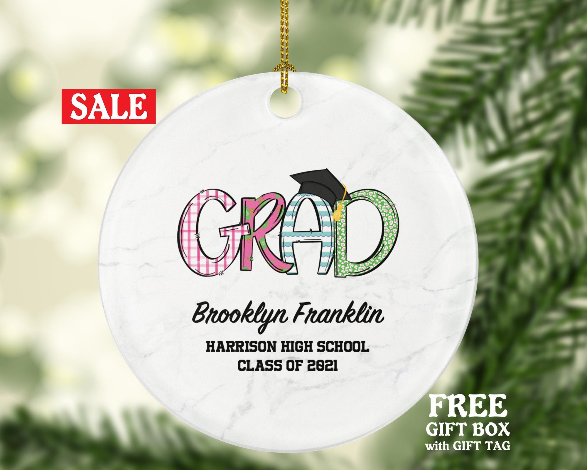 Graduation Christmas Ornament Personalized - Class of Gift Graduate Masters Bachelor Doctorate College High School Degree Gift