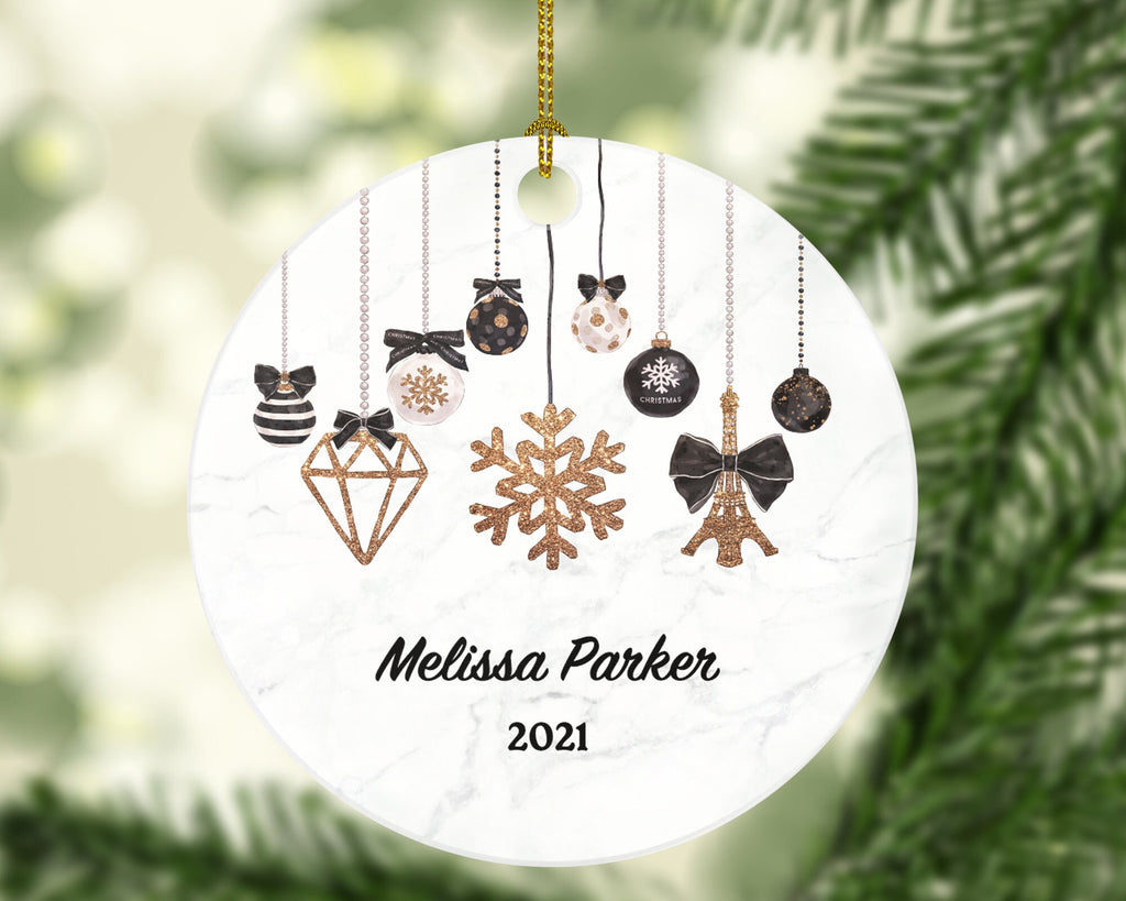 Baubles Ornament Christmas, Fashion Designer Gift Personalized Name and Year