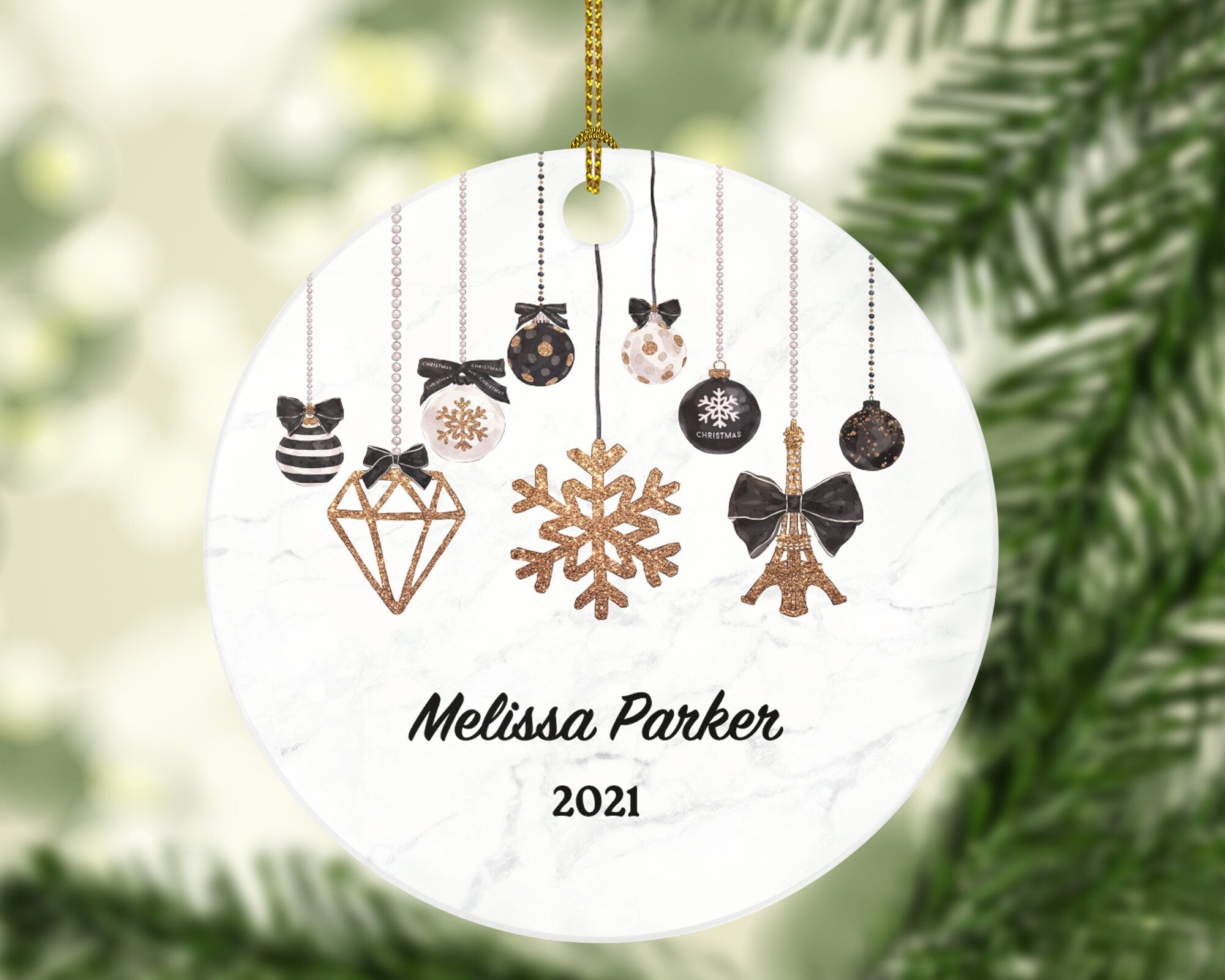 Baubles Ornament Christmas, Fashion Designer Gift Personalized Name and Year