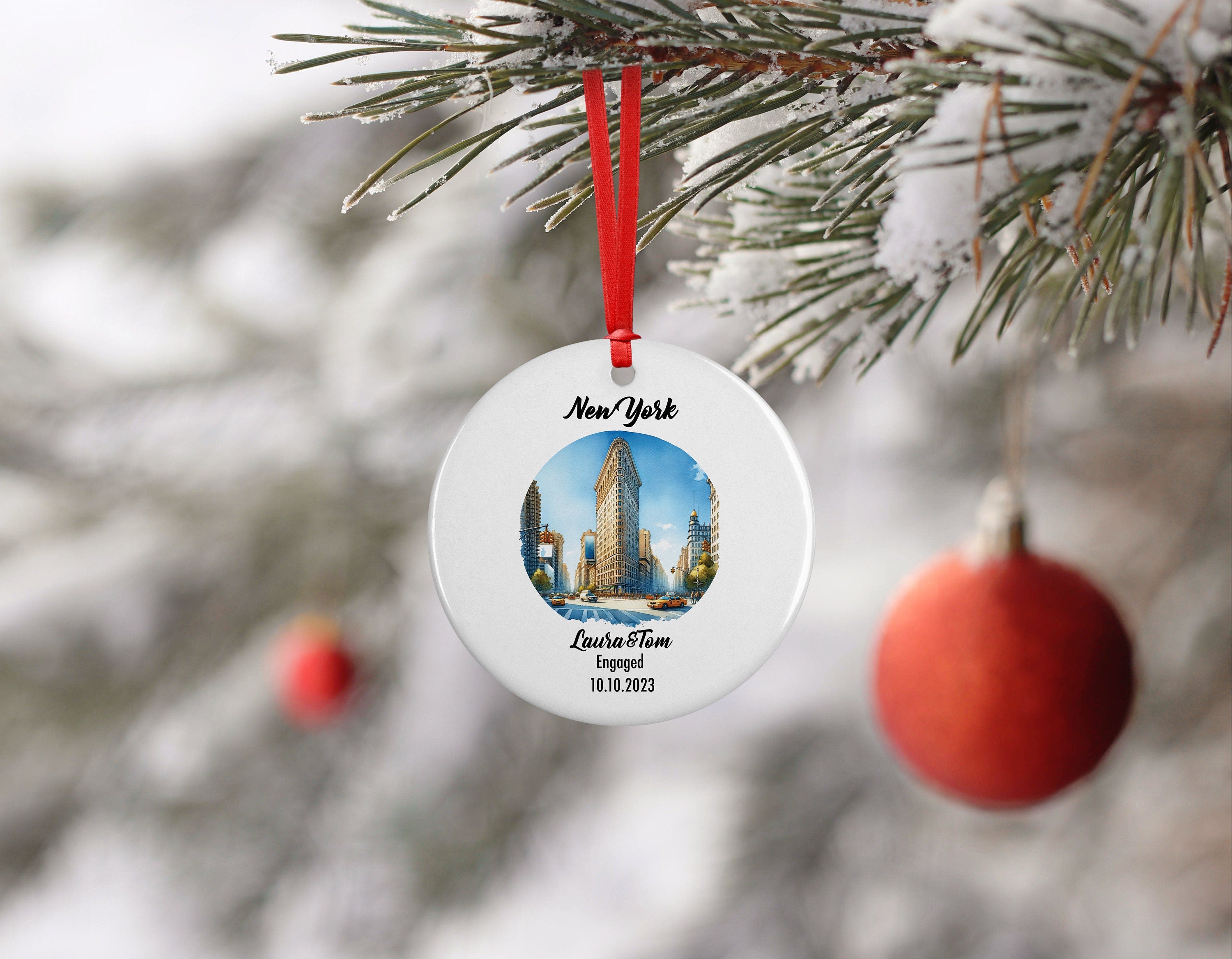 New York Downtown Ornament, Engagement, Married, Travel, Gift for Engaged Couple, Engagement Gift, Trip, Vacation Souvenir